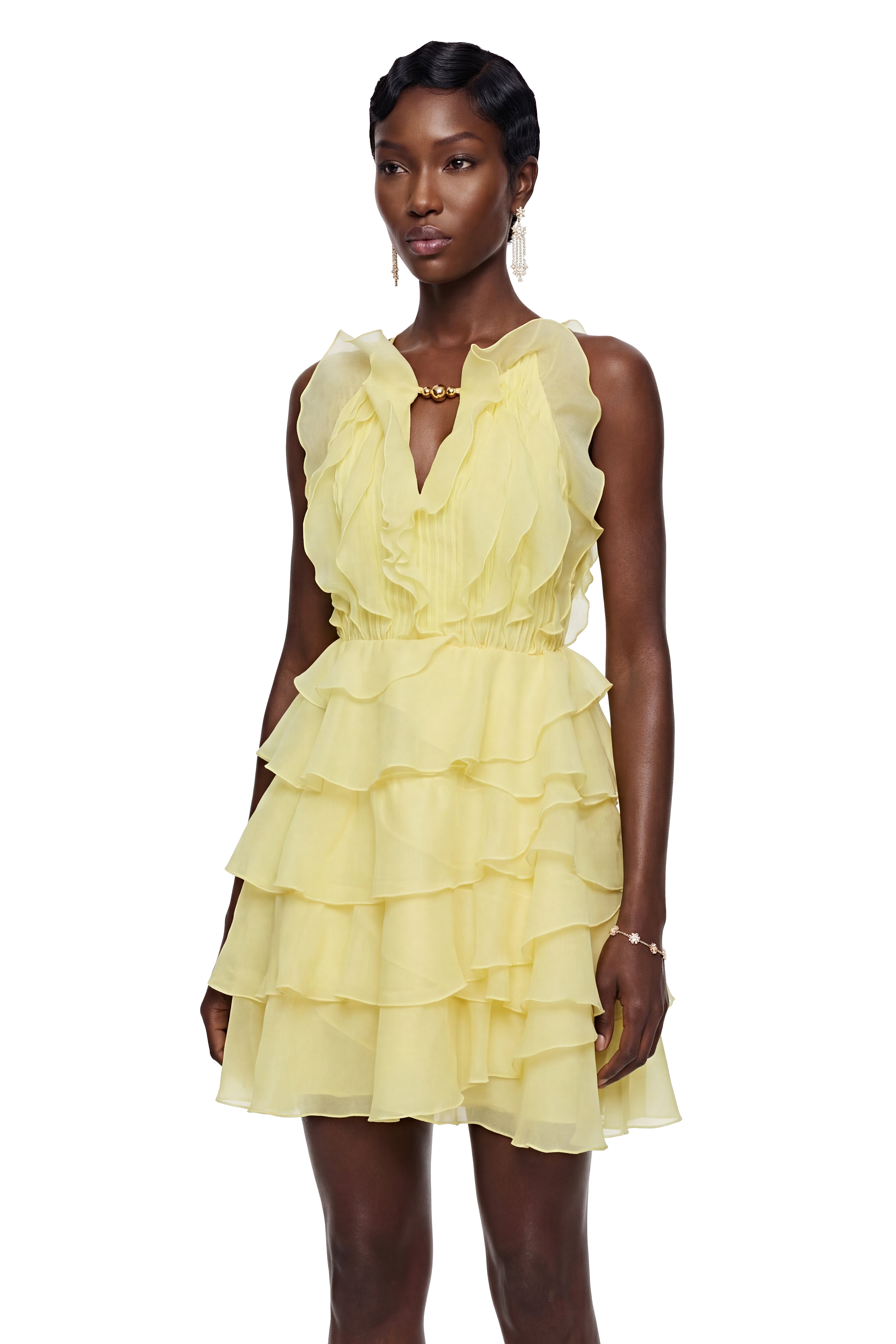 Thulisile Pale Yellow Halterneck Ruffled Mini Dress