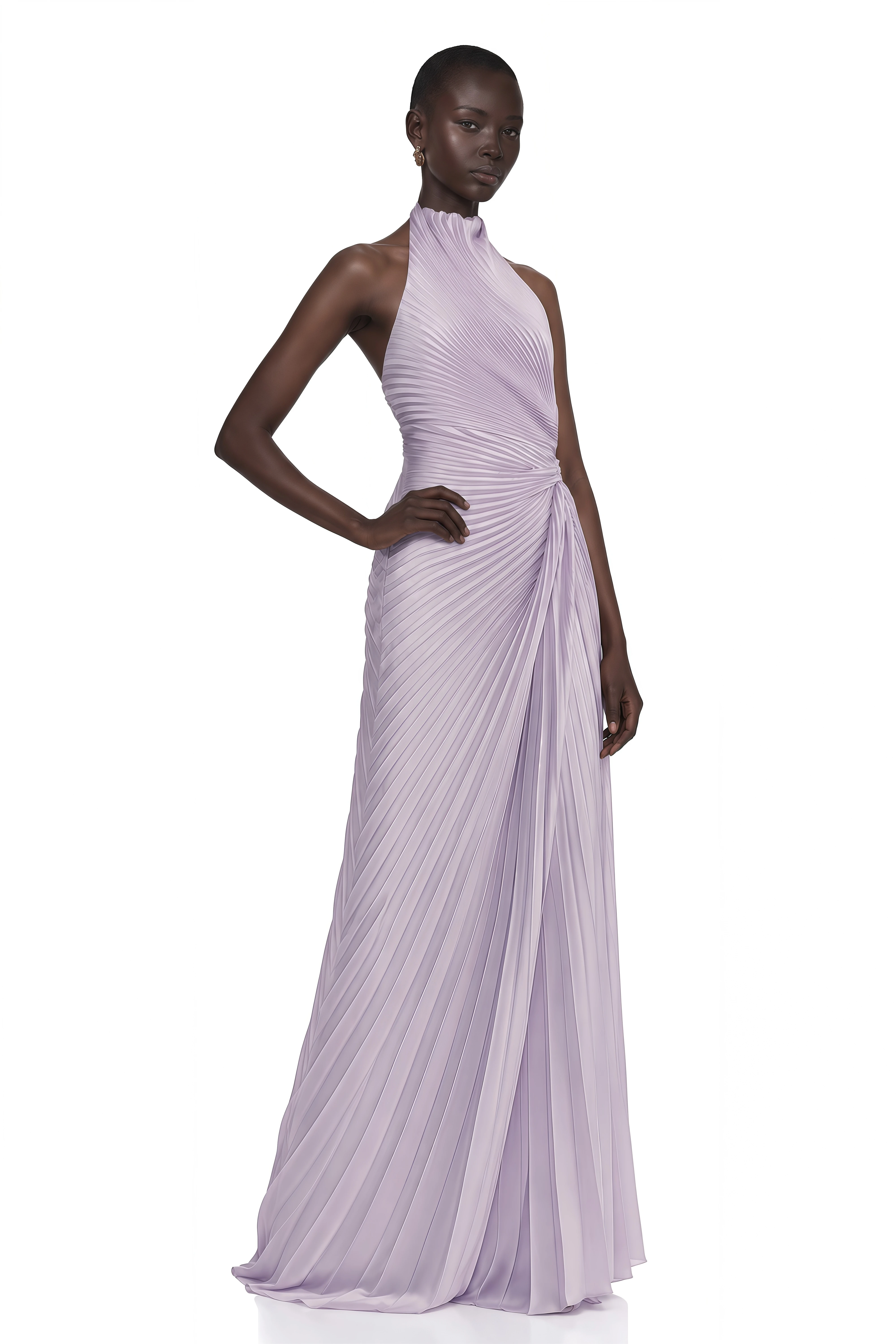 Tilly Lilac High Neck Pleated Maxi Dress