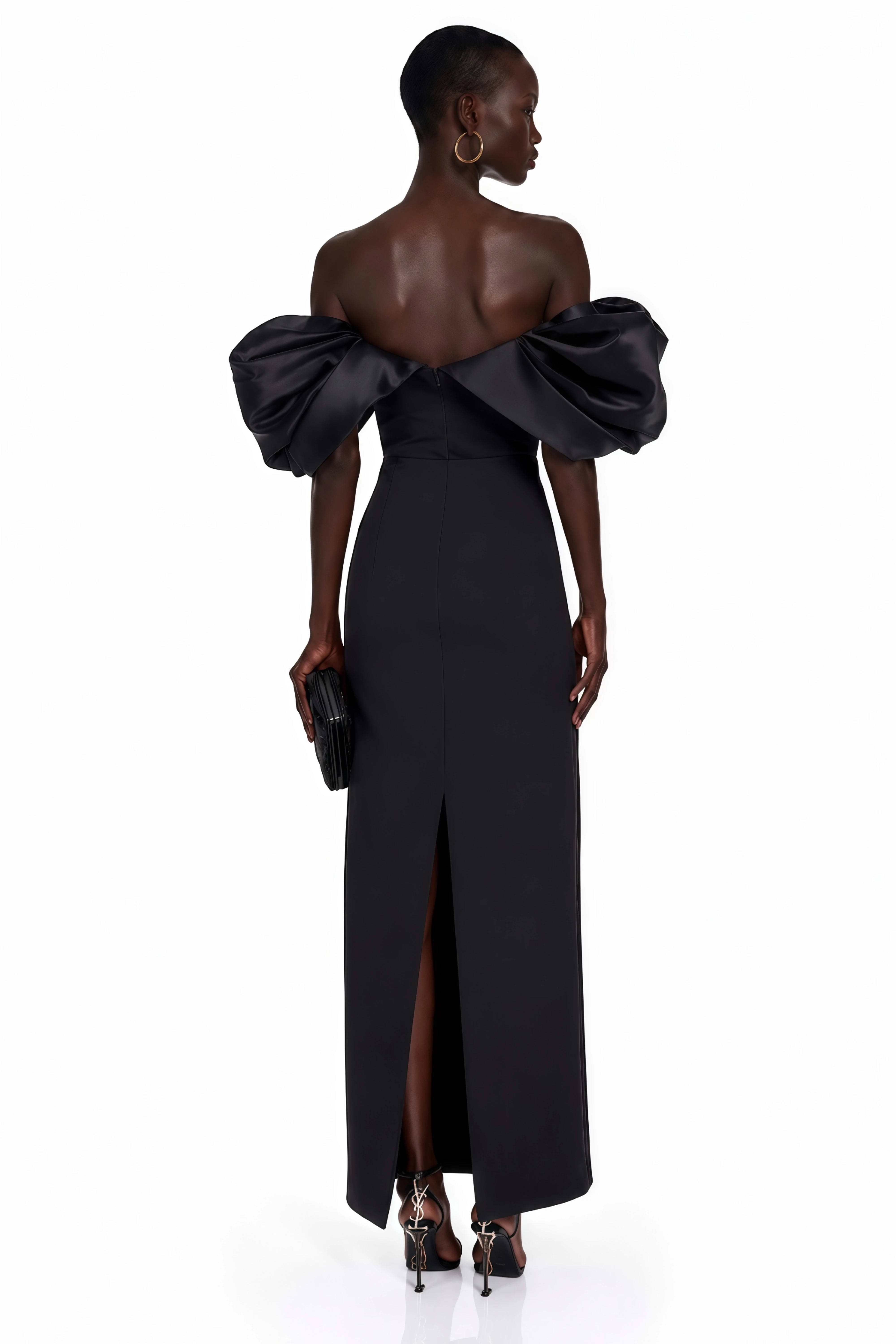 Umay Black Maxi Dress with Puffball Sleeves