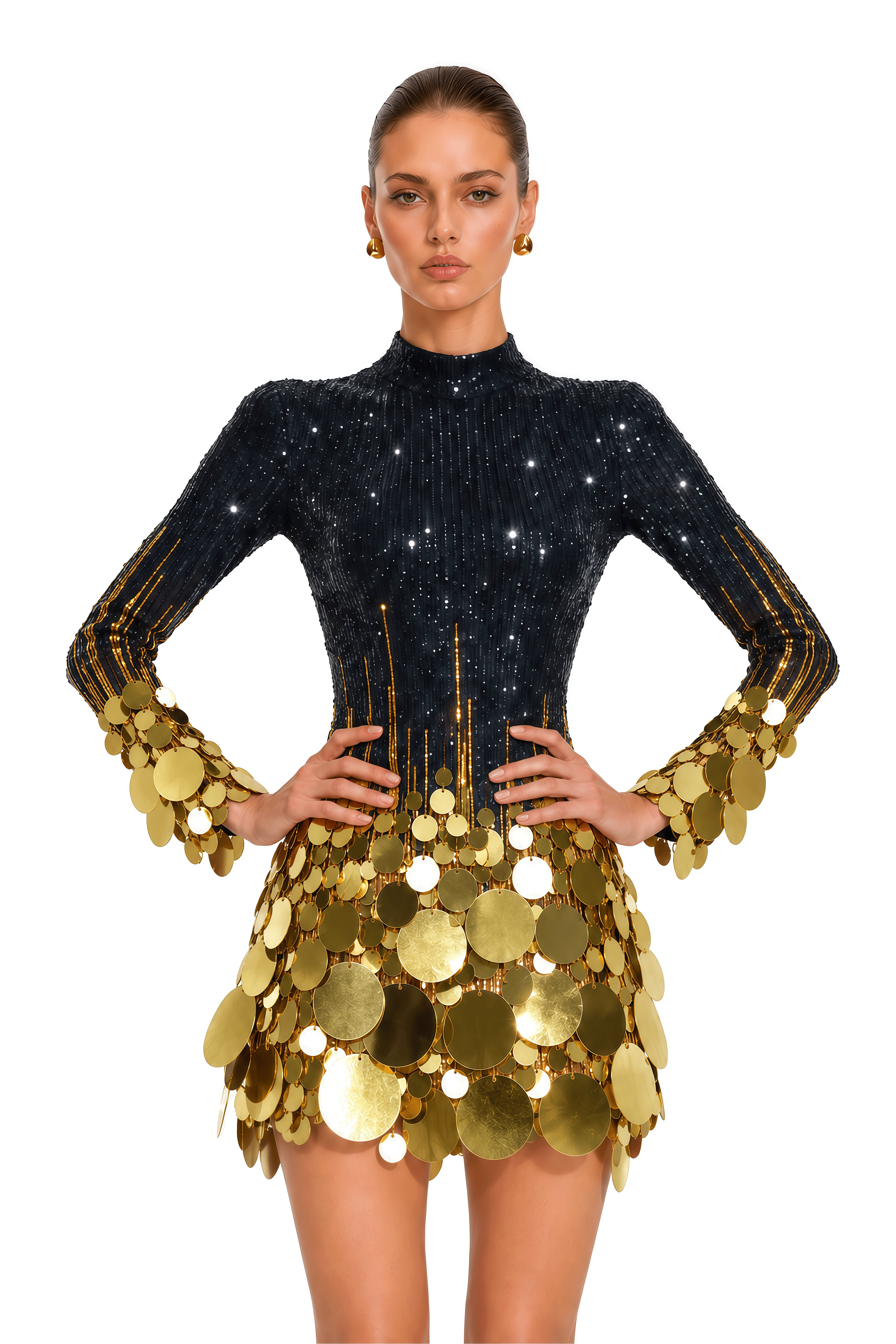 Unaysa Gold Long Sleeve Sequin Mini Dress