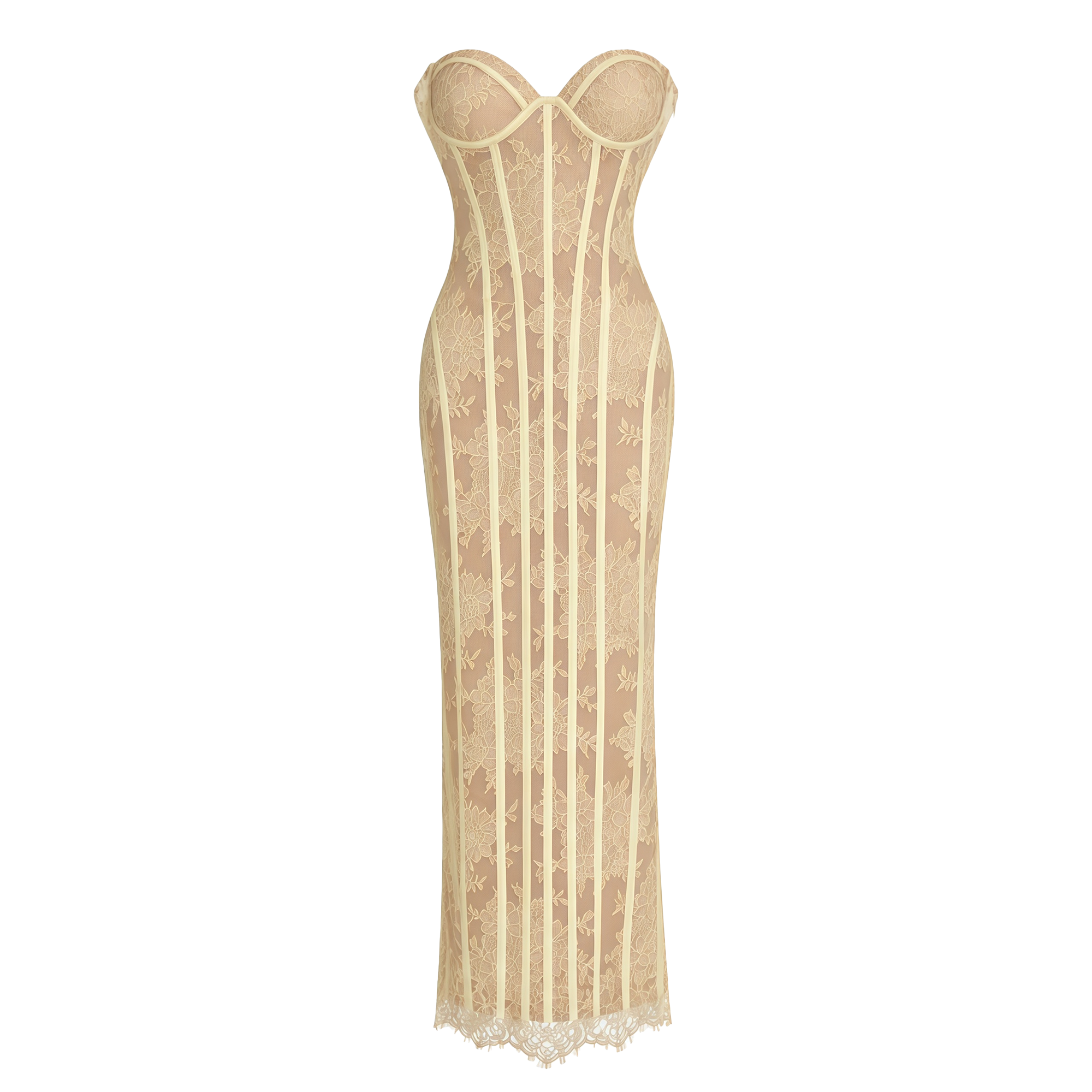 Urszula Yellow Floral Lace Corset Maxi Dress