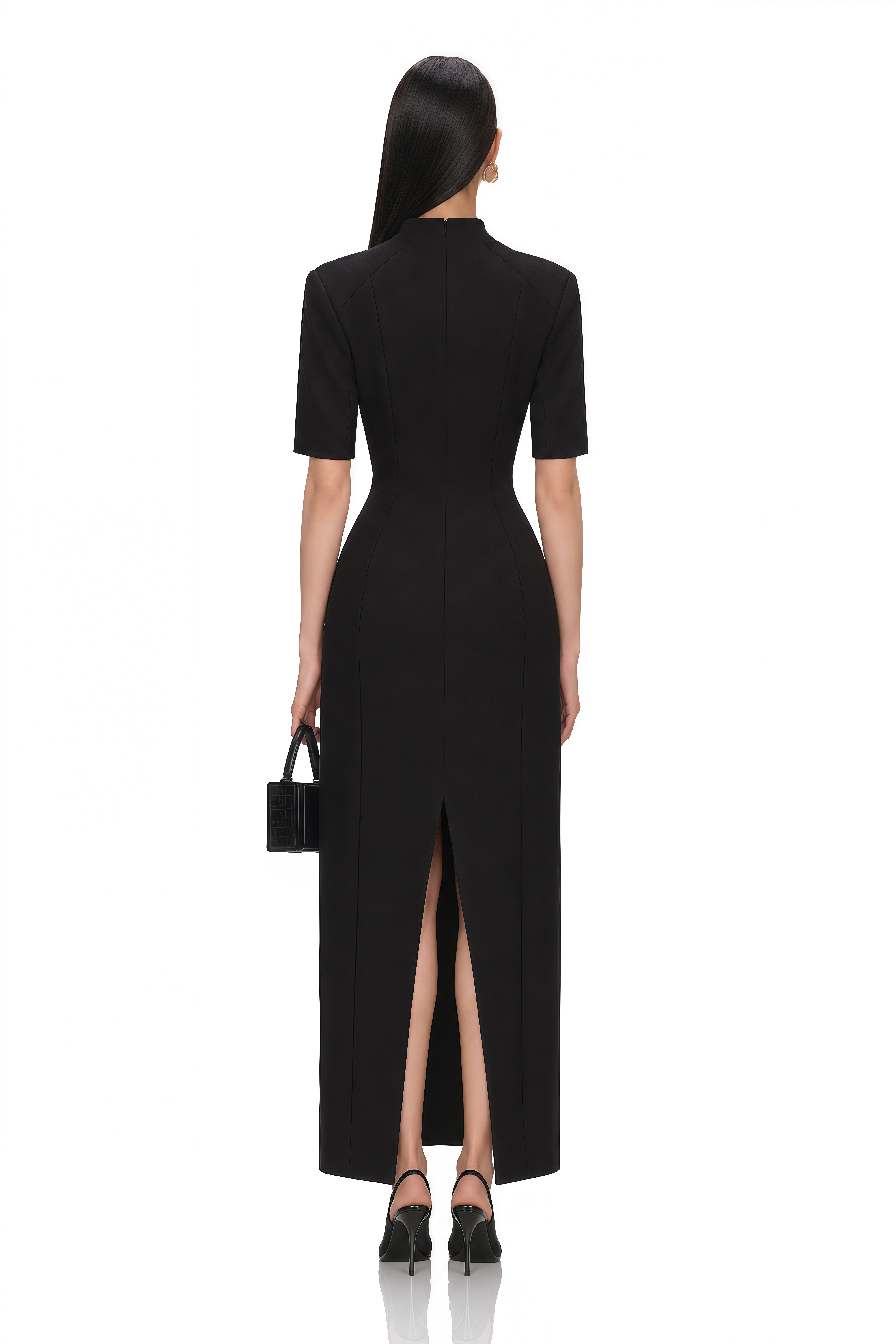 Valencia Black Structured Button Front Blazer Maxi Dress