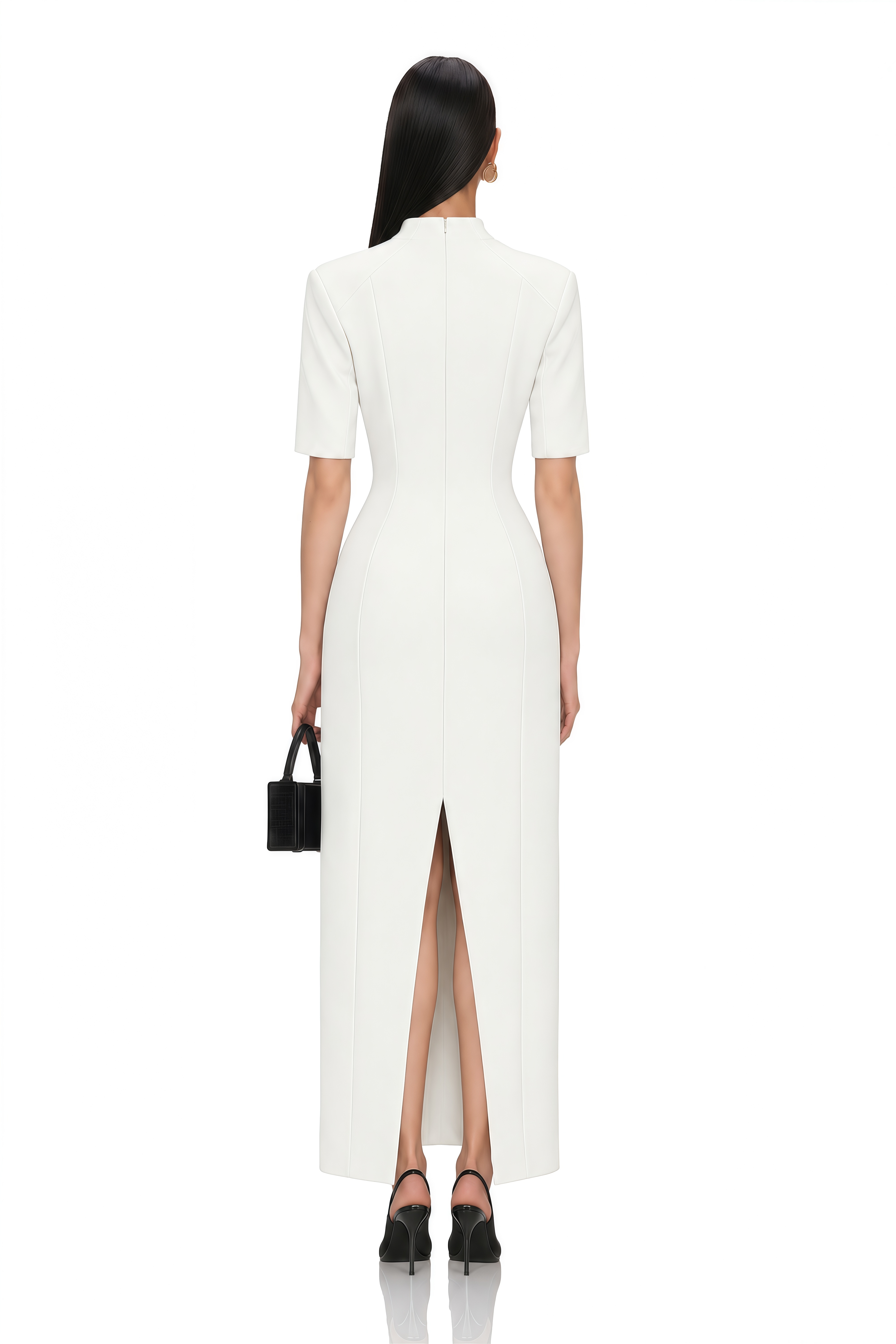 Valencia White Structured Button Front Blazer Maxi Dress
