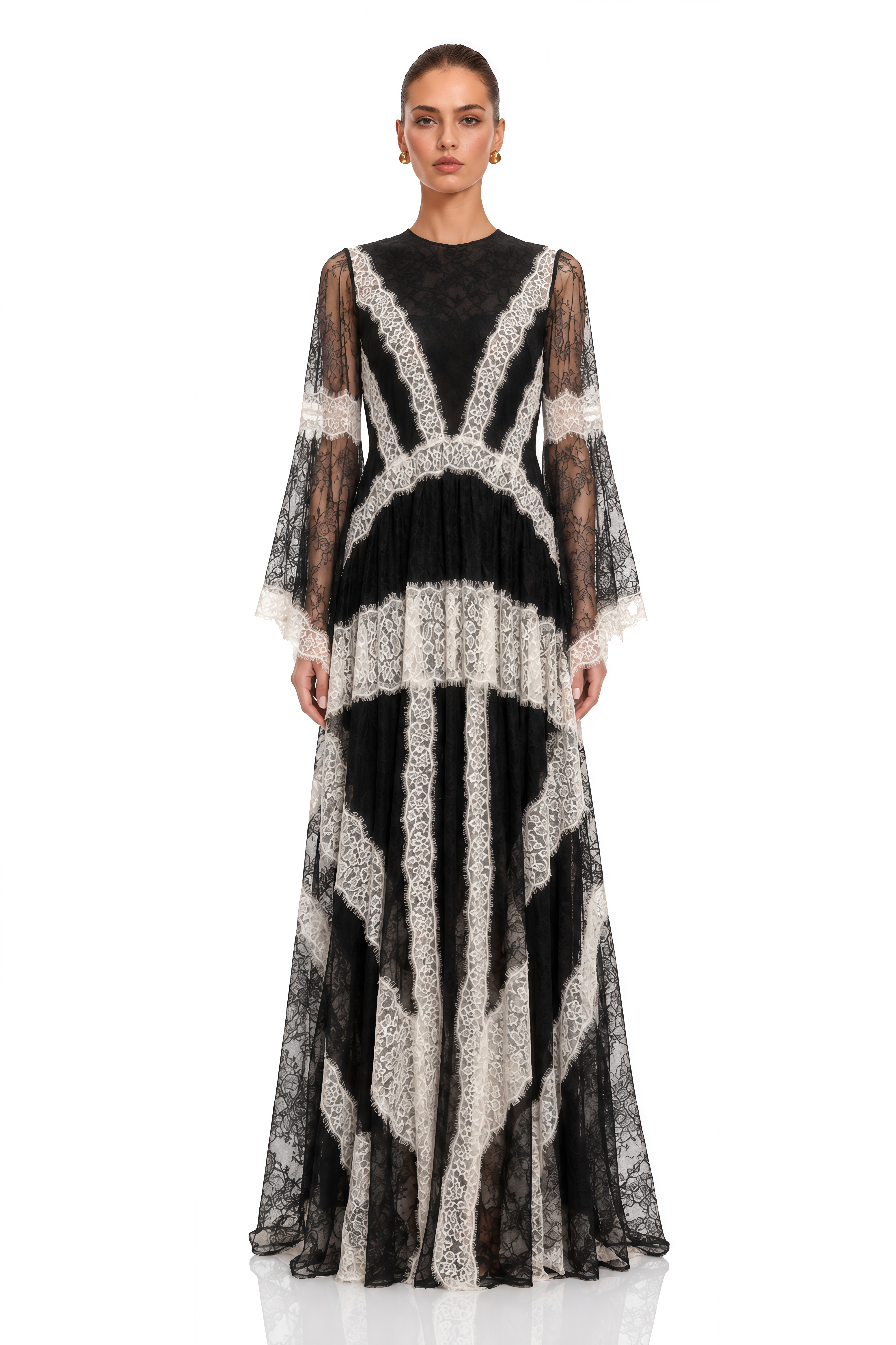 Valentina Black & White Color Block Lace Maxi Dress