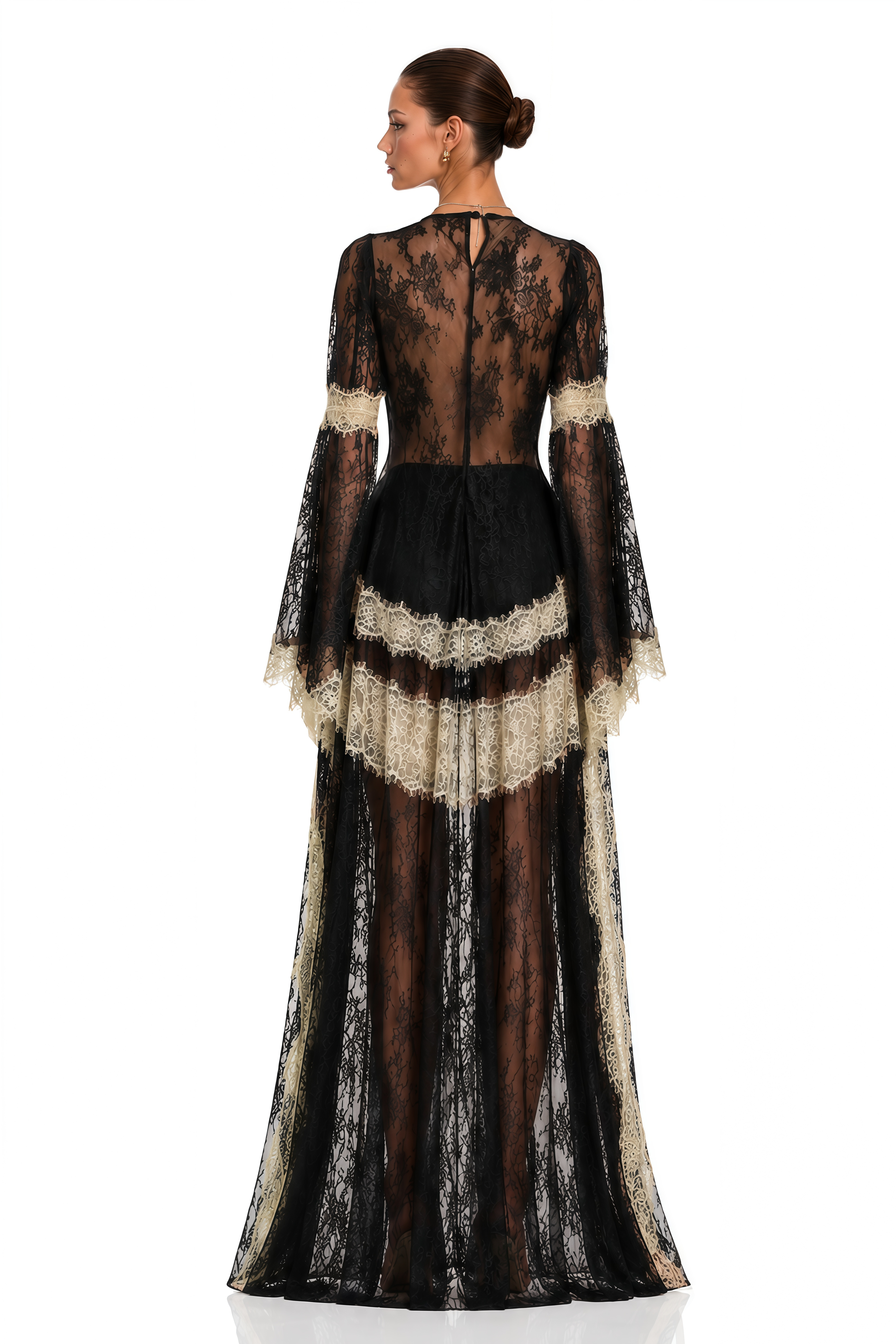 Valentina Black Color Block Lace Maxi Dress