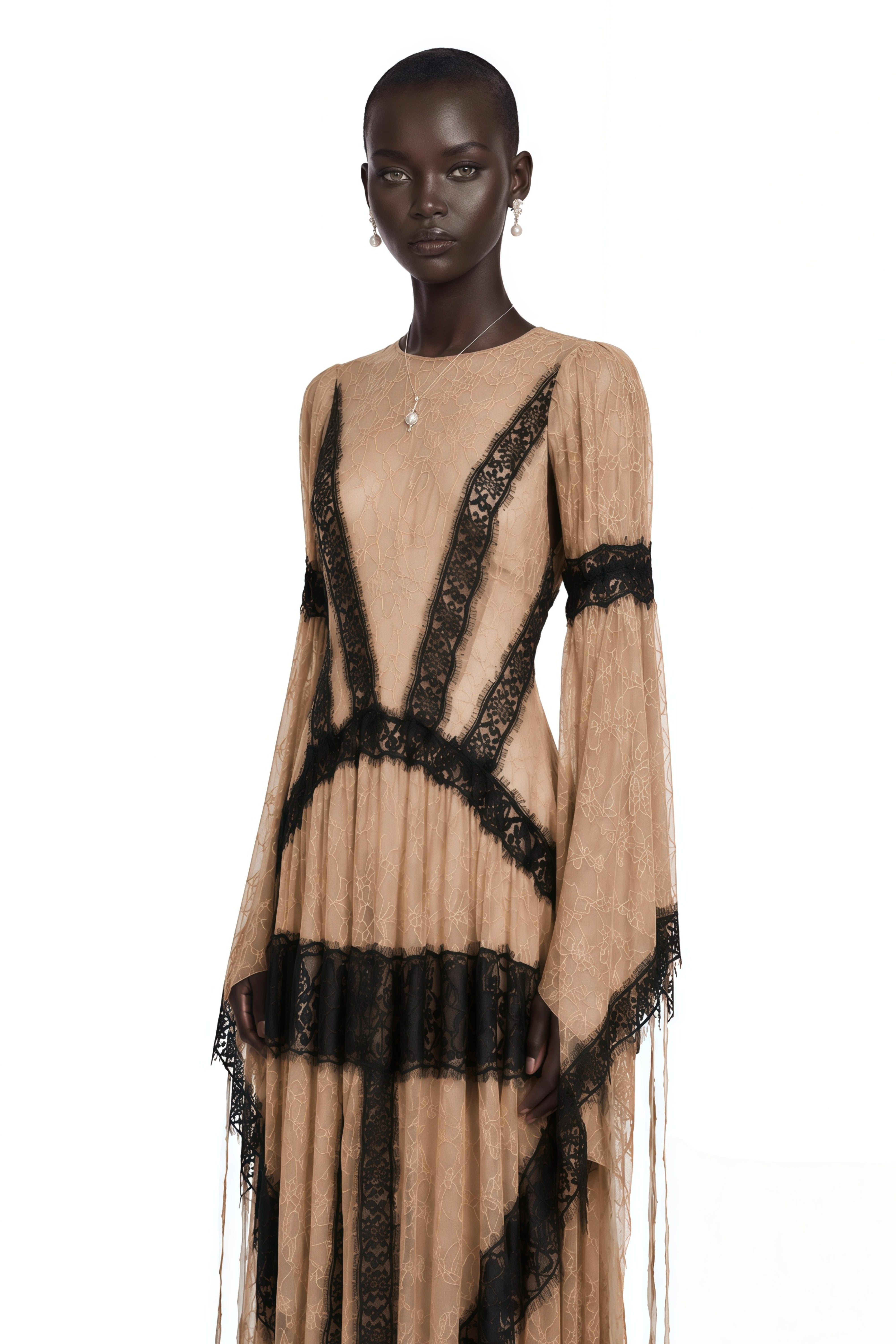 Valentina Nude Color Block Lace Maxi Dress – Miss Rosier - Women's