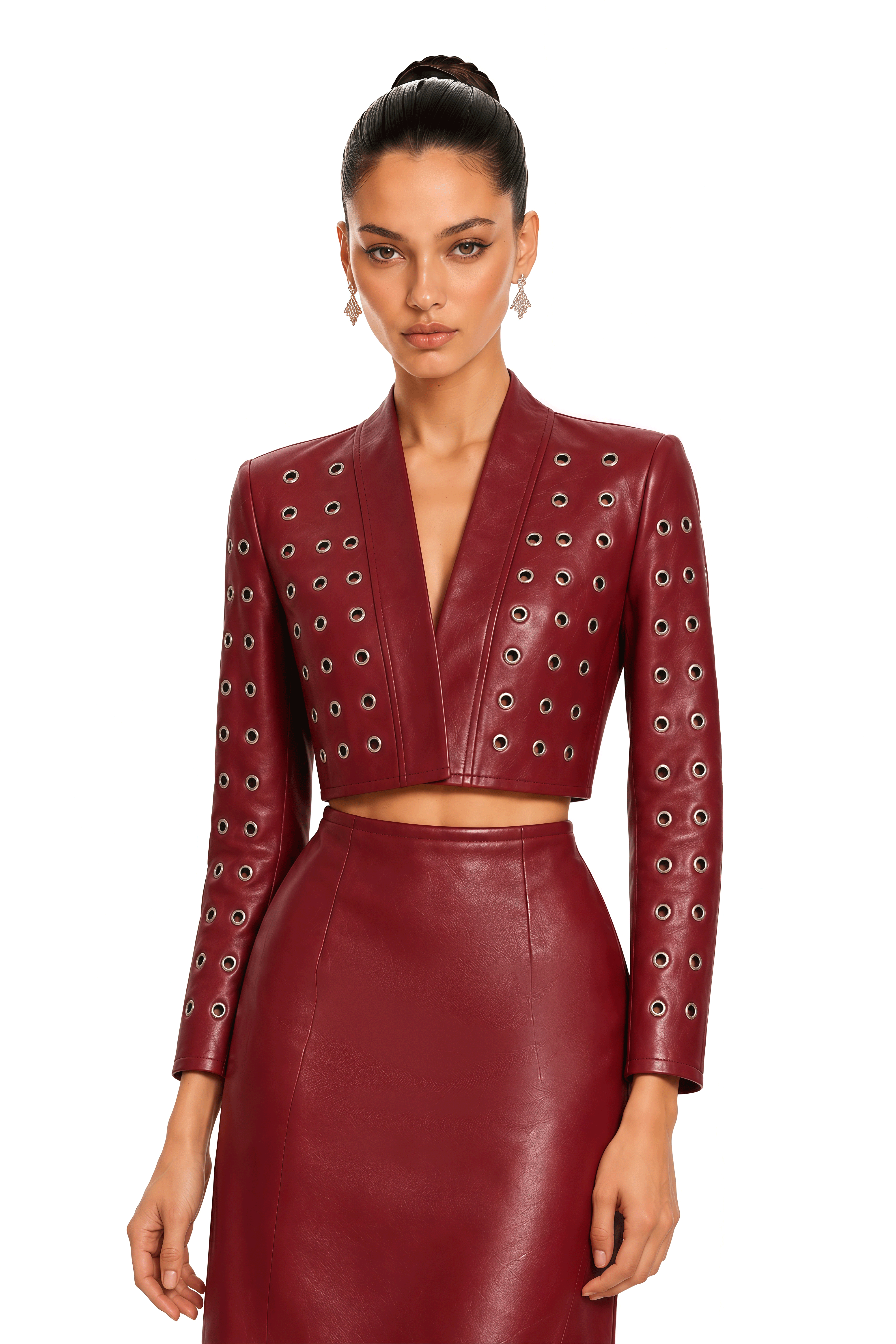 Valeria Burgundy Grommet Cropped Top & Midi Skirt Set