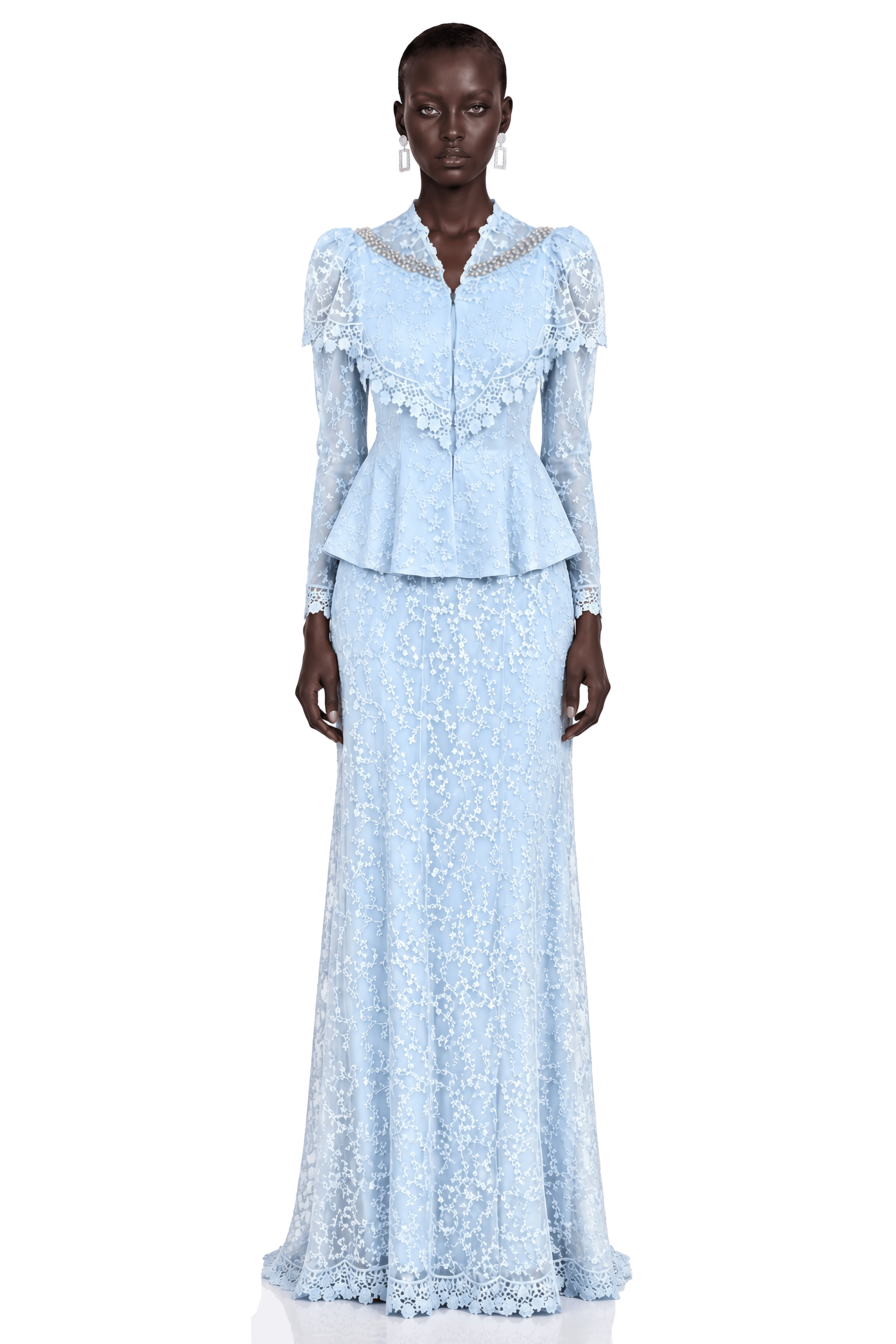 Valerie Blue Puff Sleeve Blouse & Maxi Skirt Set