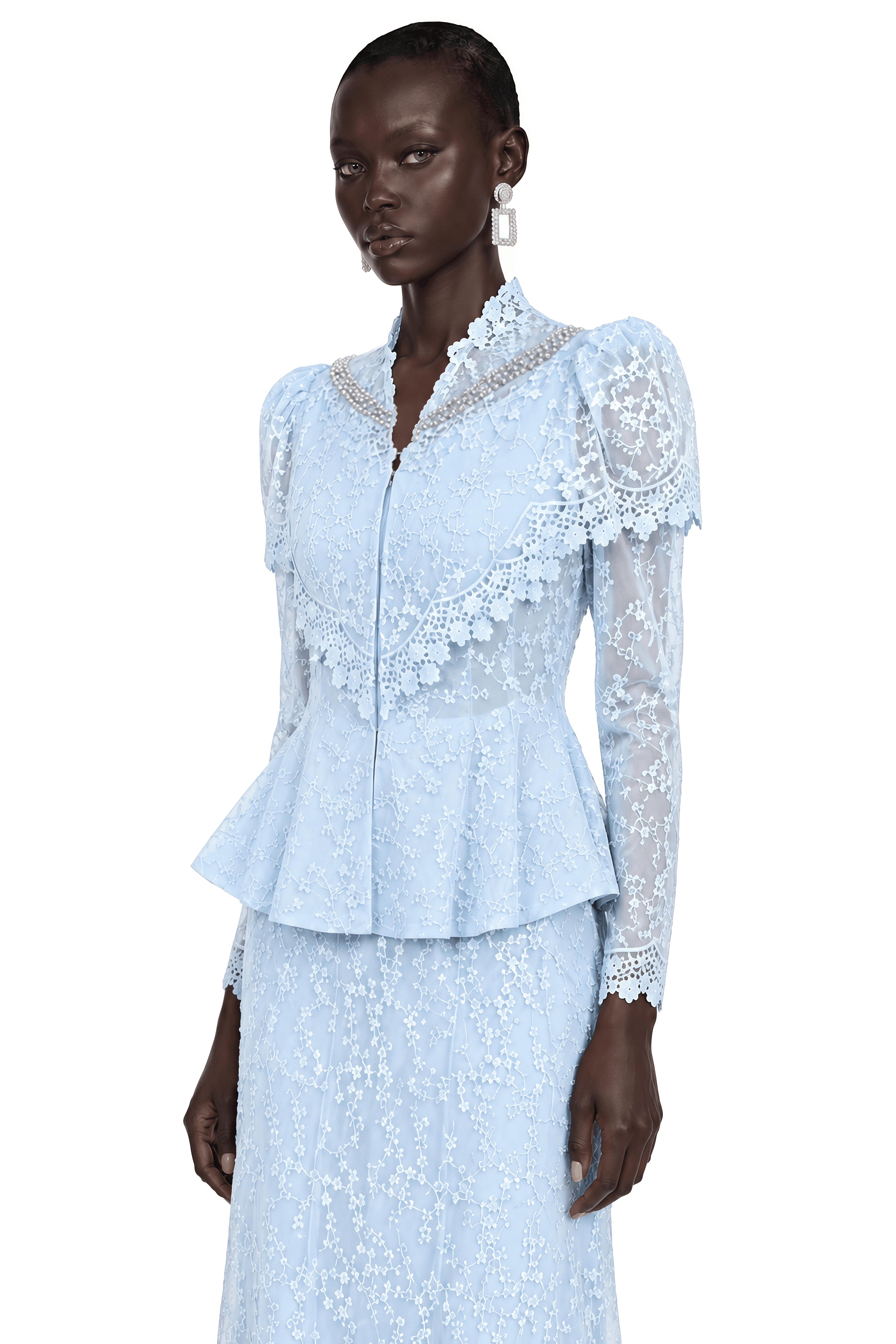 Valerie Blue Puff Sleeve Blouse & Maxi Skirt Set