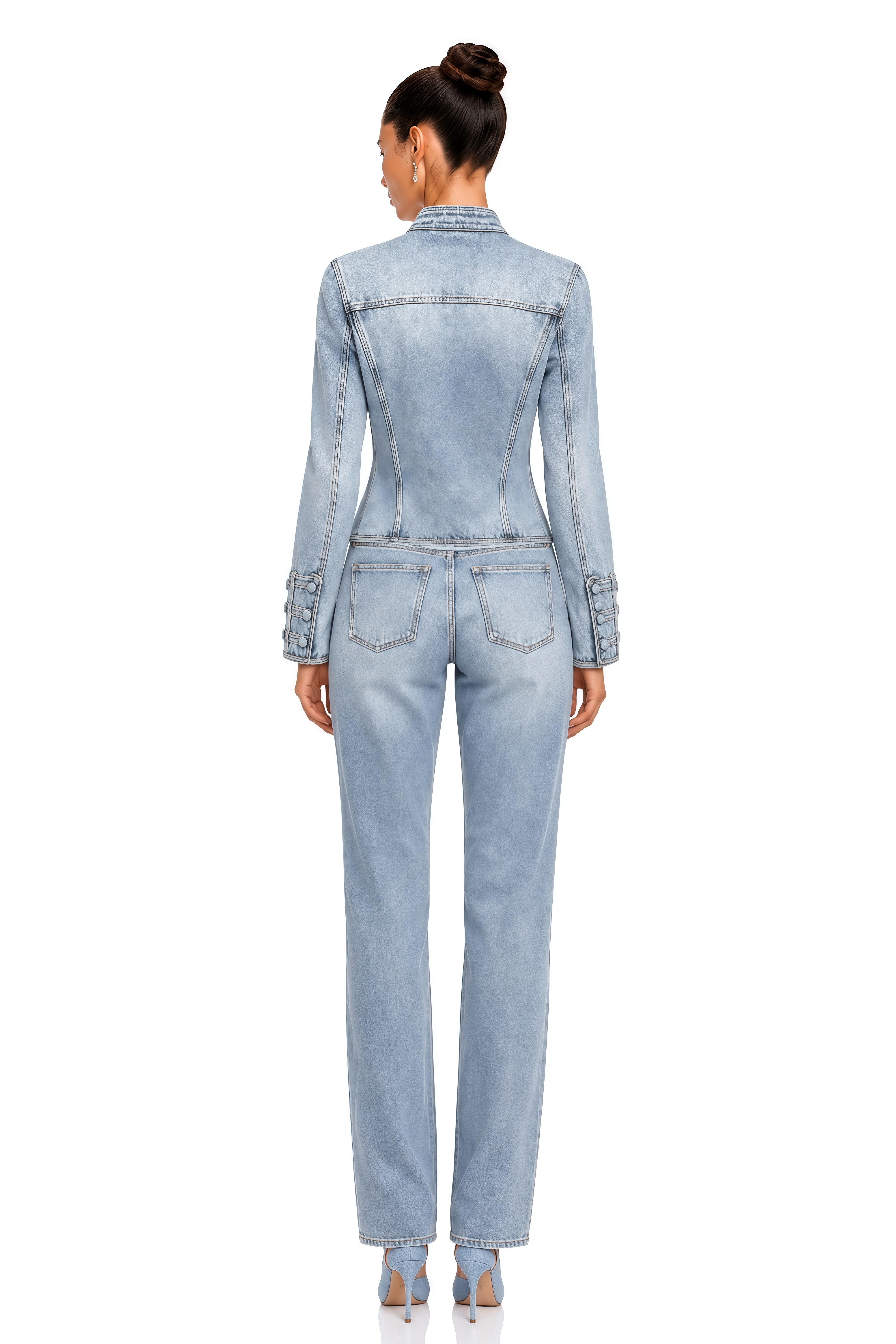 Vespera Blue Button Detail Cropped Denim Jacket