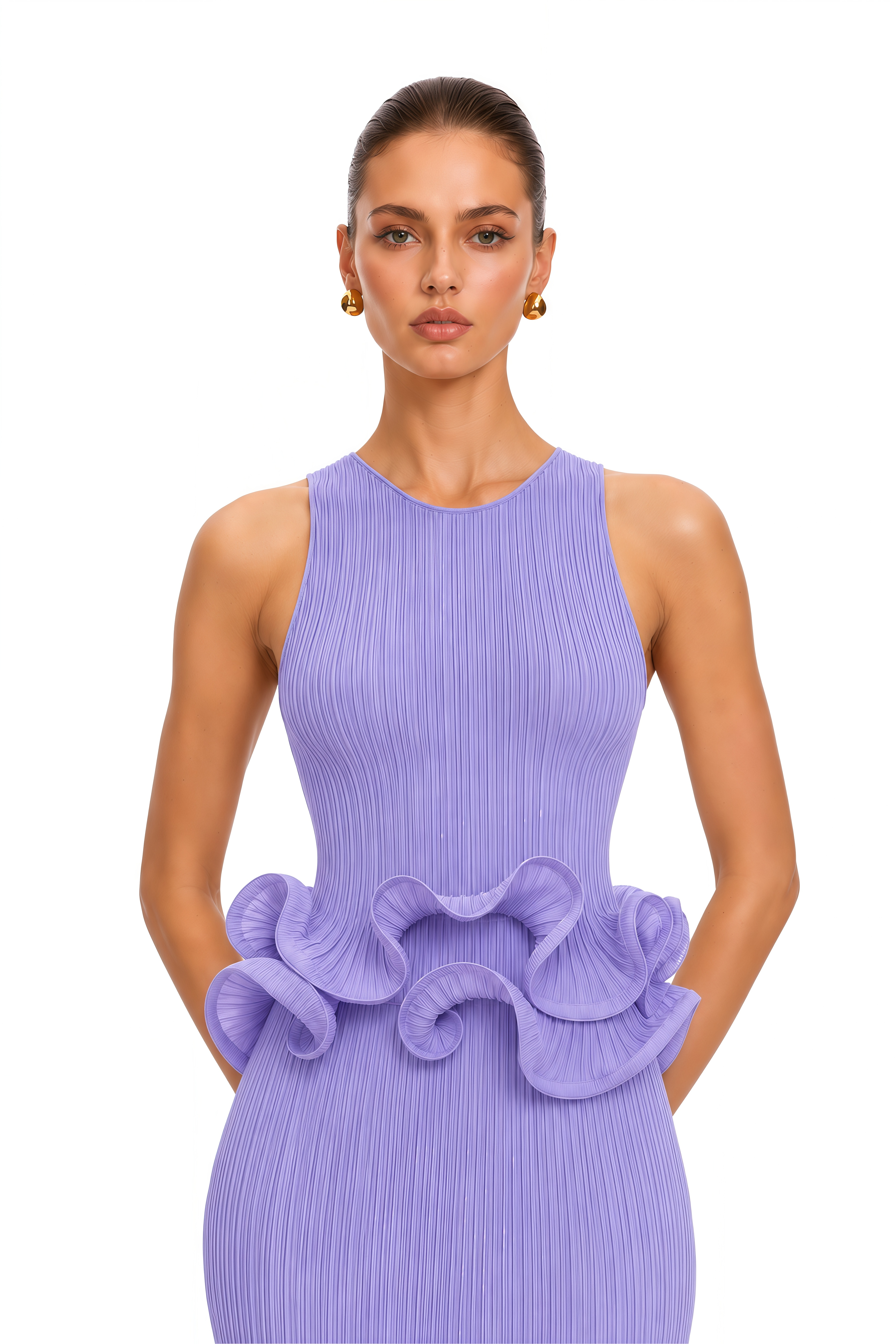 Vianne Lavender Sculptural Ruffle Top & Pleated Skirt Set