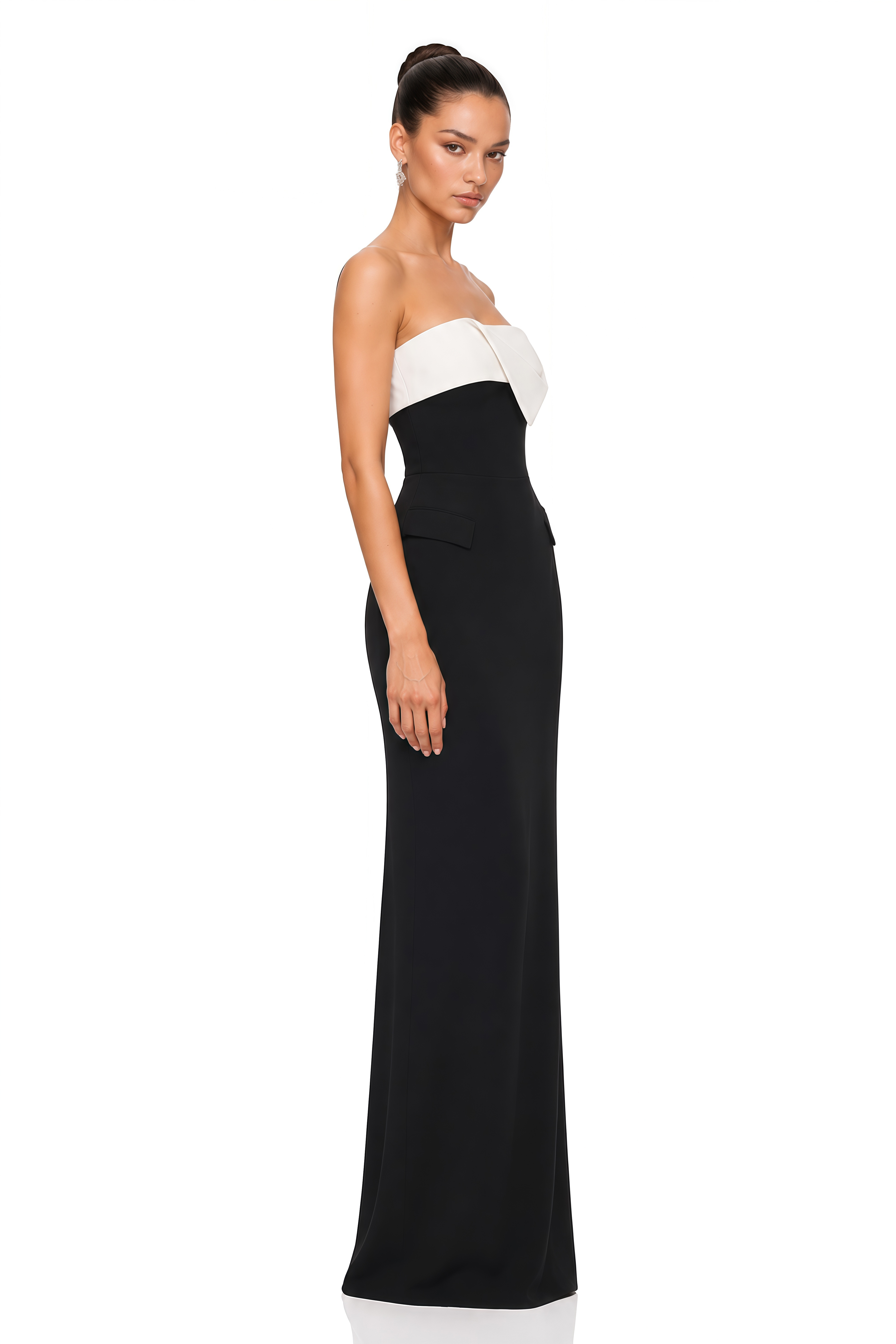 Viara Black Color-Block Contrast Strapless Maxi Dress