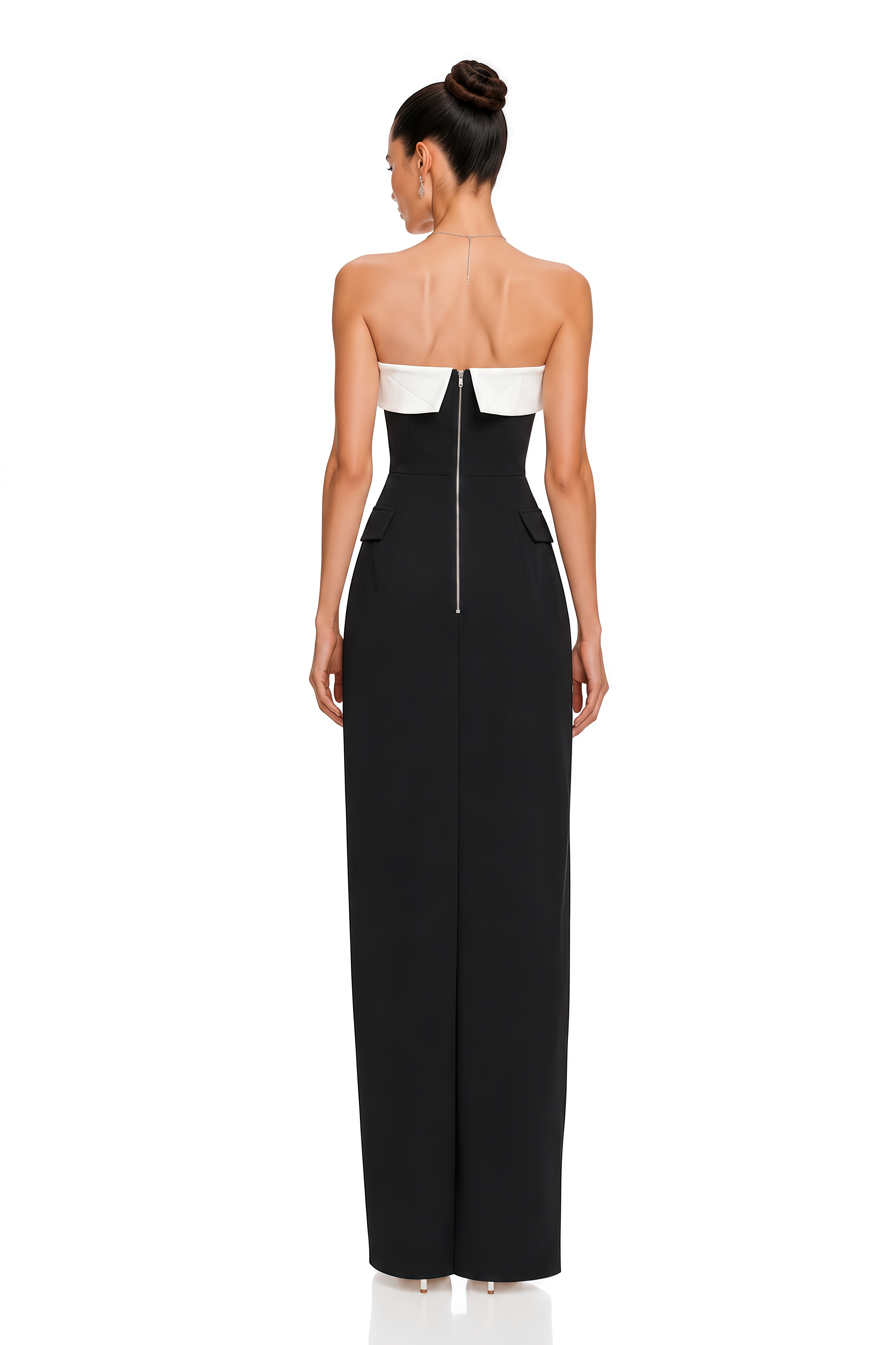 Viara Black Color-Block Contrast Strapless Maxi Dress
