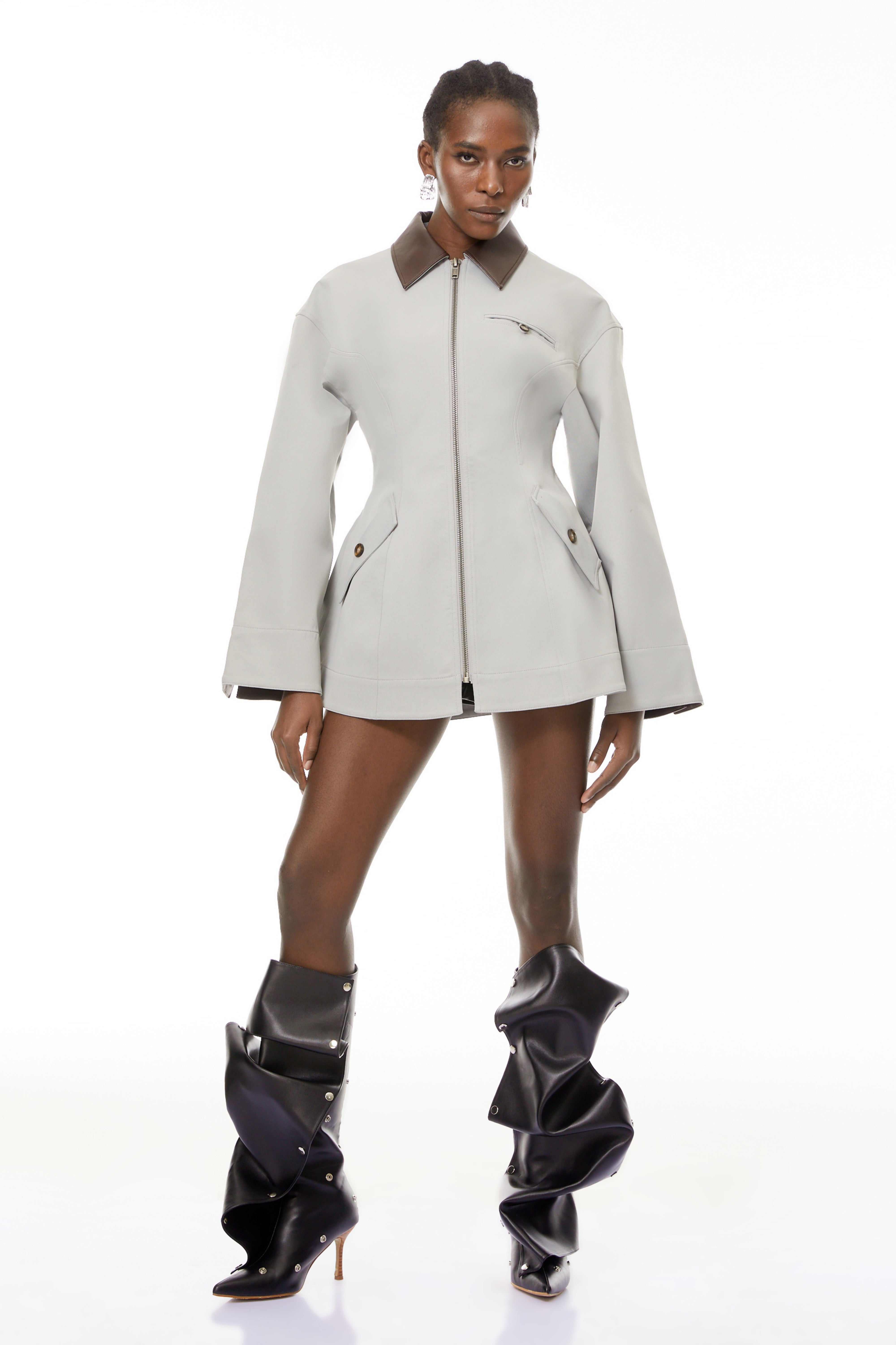 Hunting Jacket with Faux Leather Collar