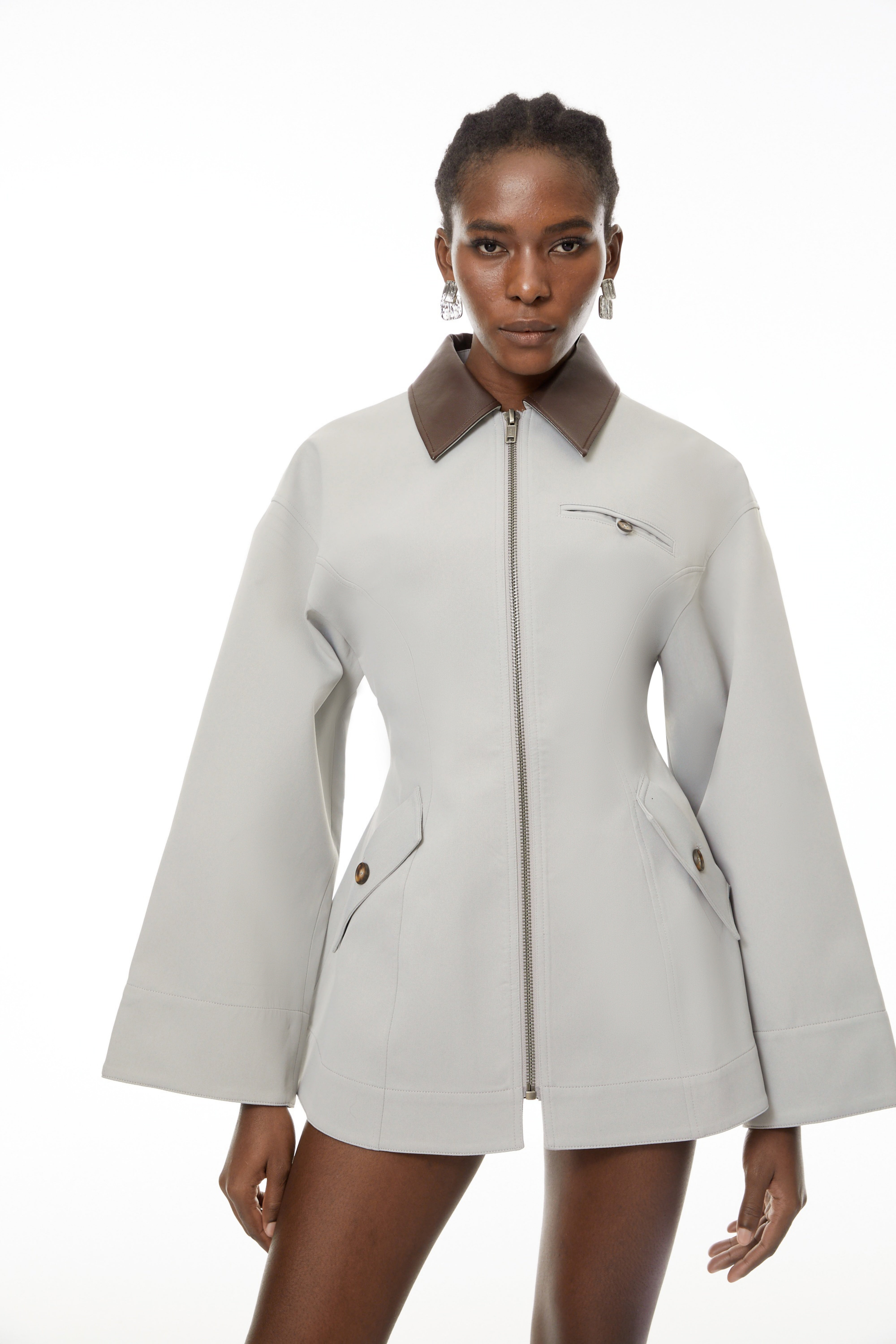 Hunting Jacket with Faux Leather Collar