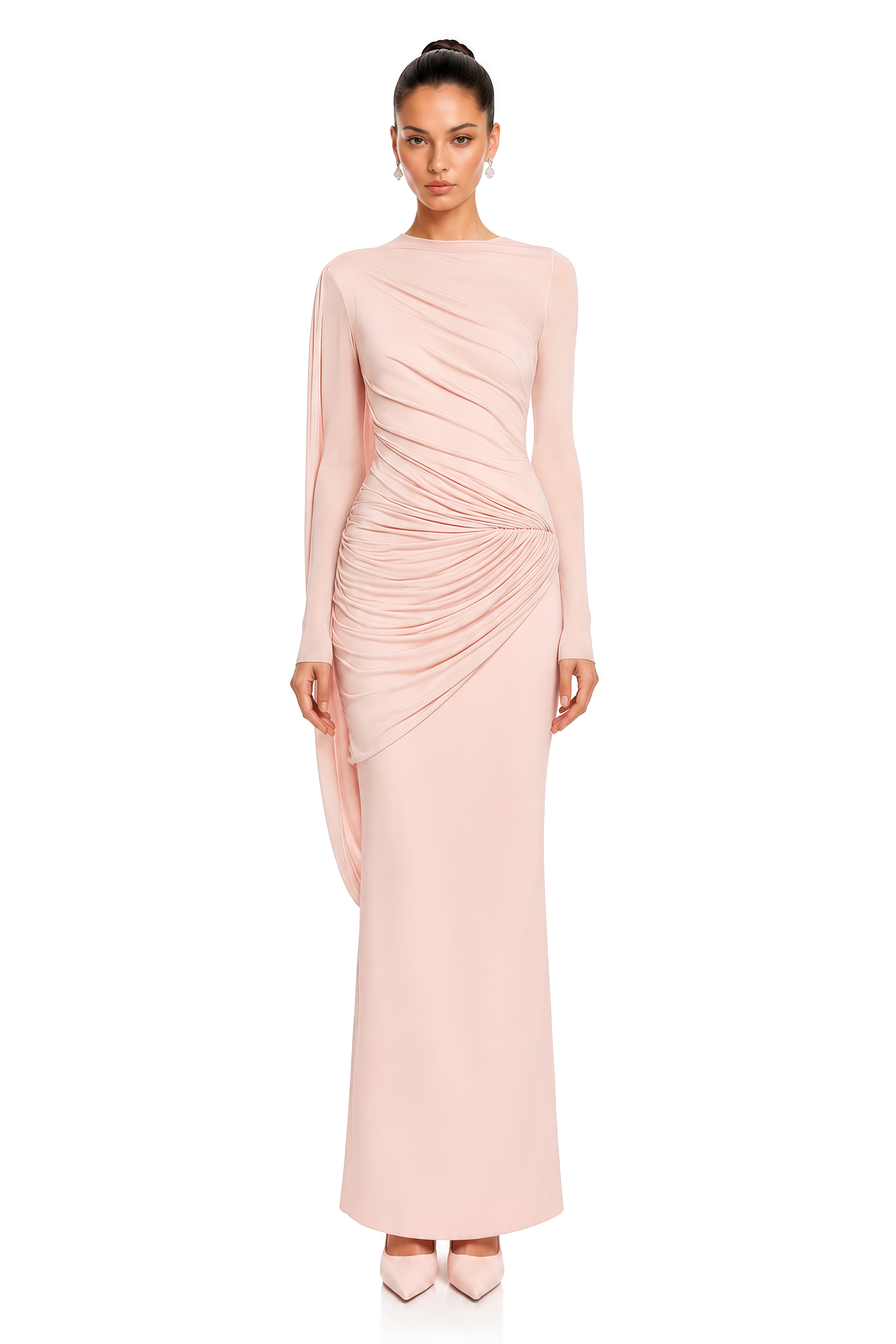 Virginia Blush Pink Asymmetrical Ruched Maxi Dress