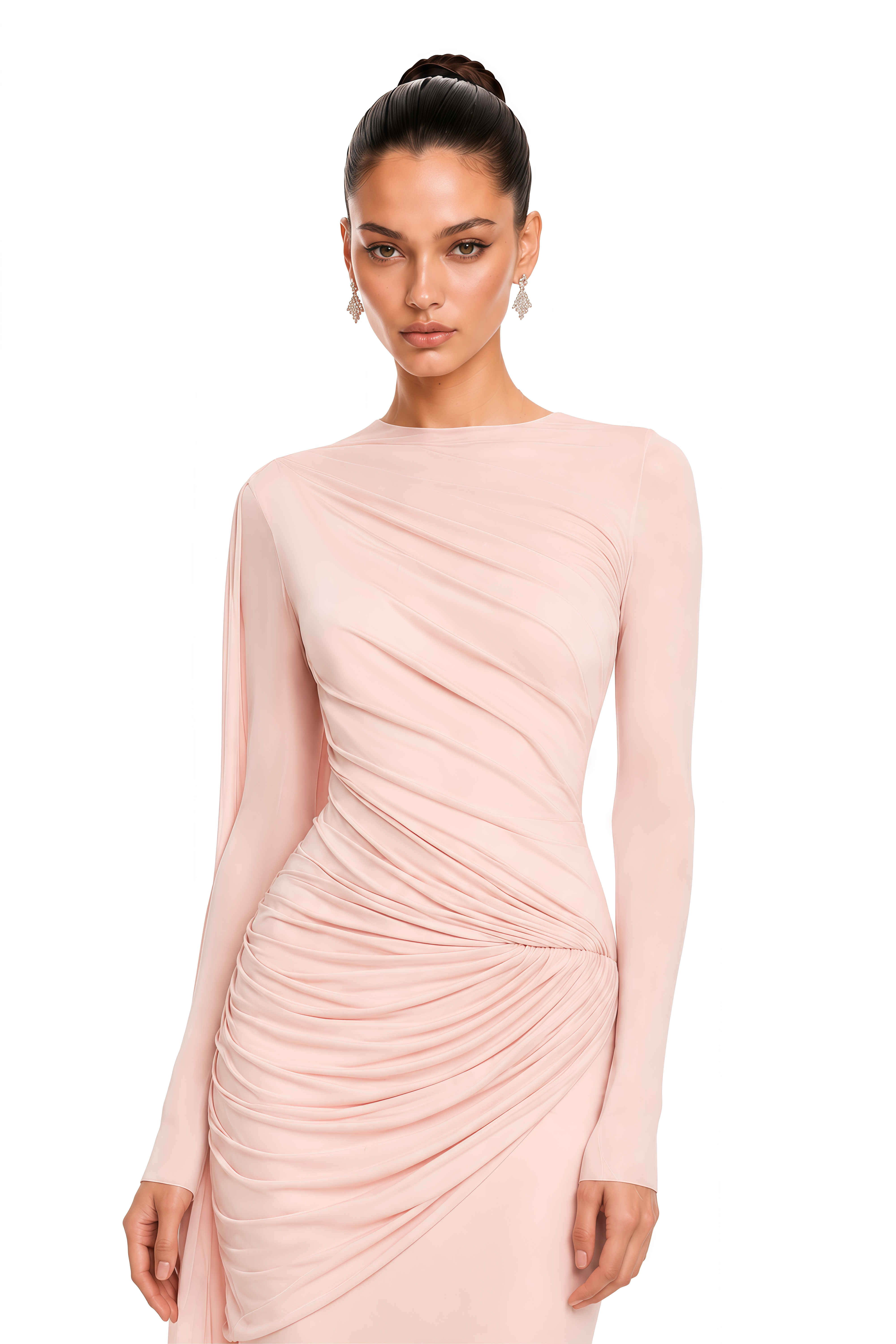 Virginia Blush Pink Asymmetrical Ruched Maxi Dress