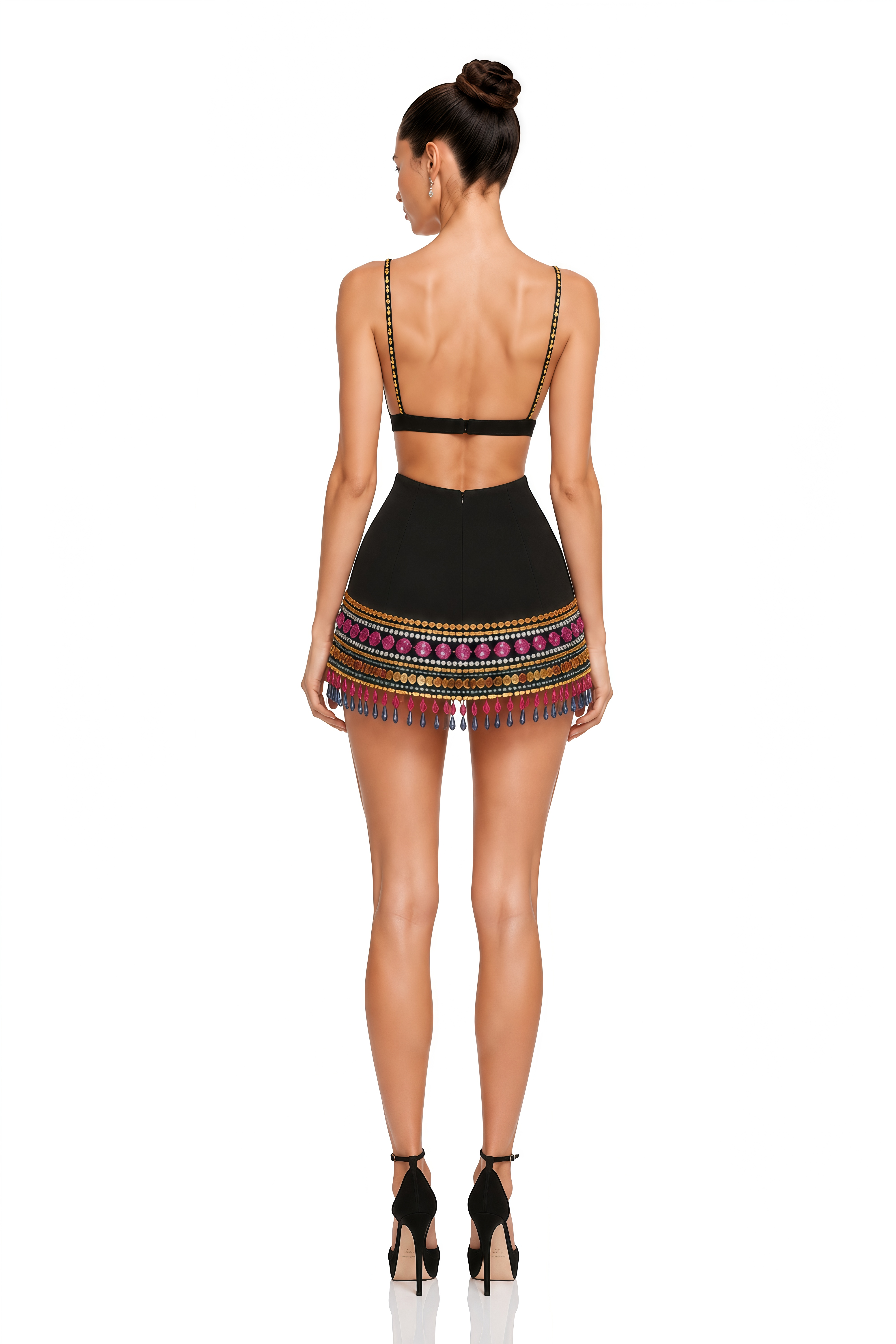 Vittoria Black Embellished Plunge Mini Dress