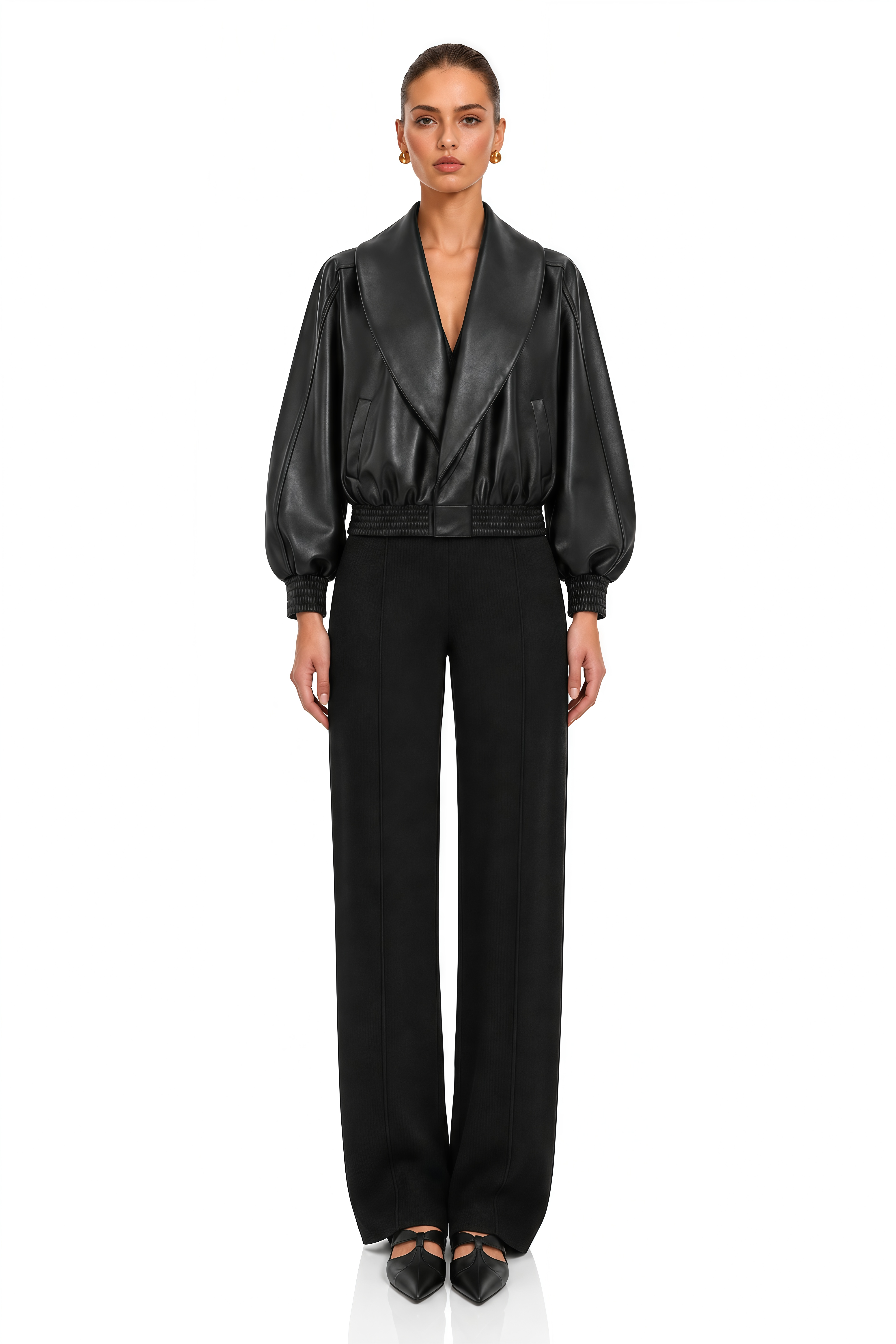 Vittoria Black Leather Effect Shawl Collar Jacket