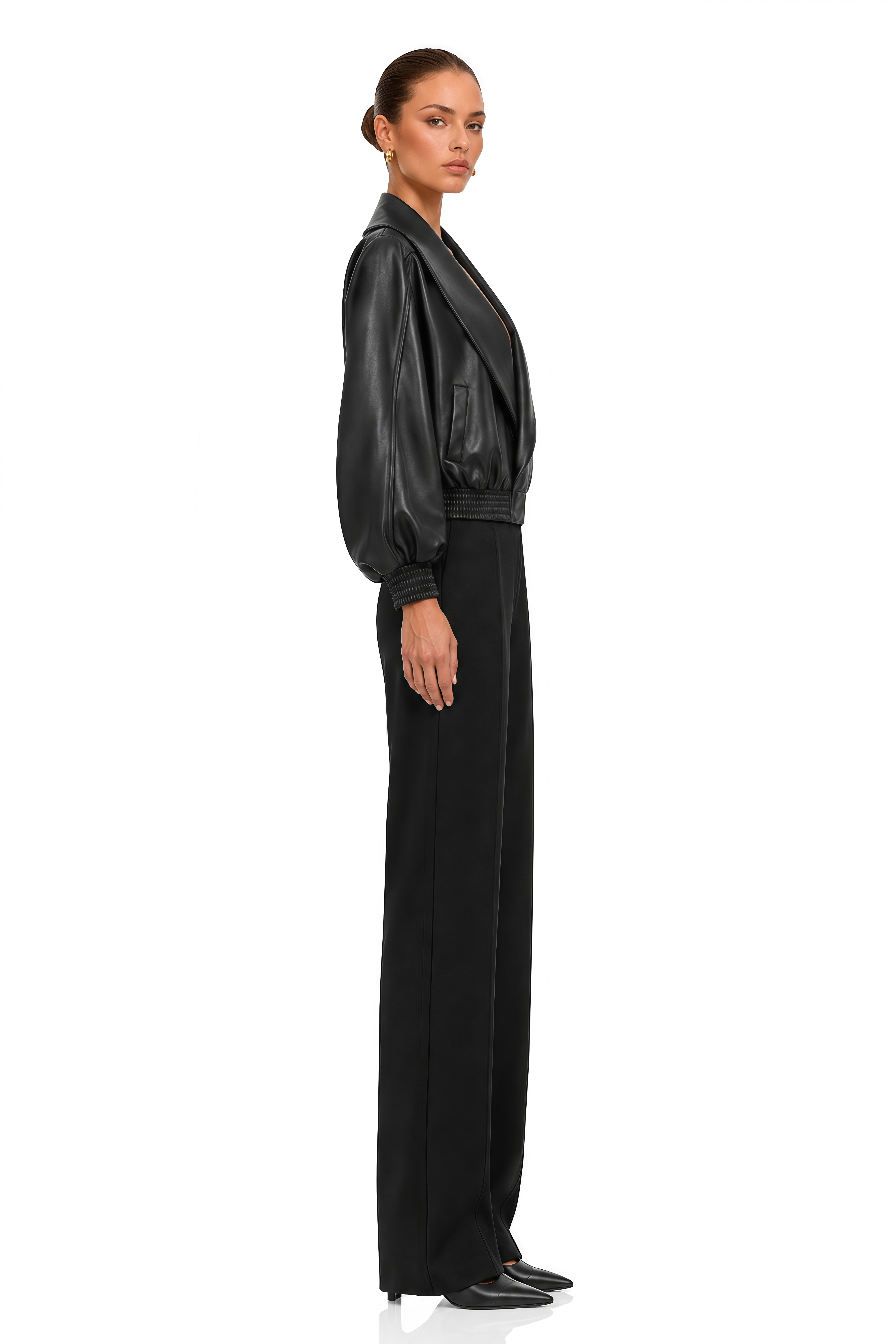 Vittoria Black Leather Effect Shawl Collar Jacket