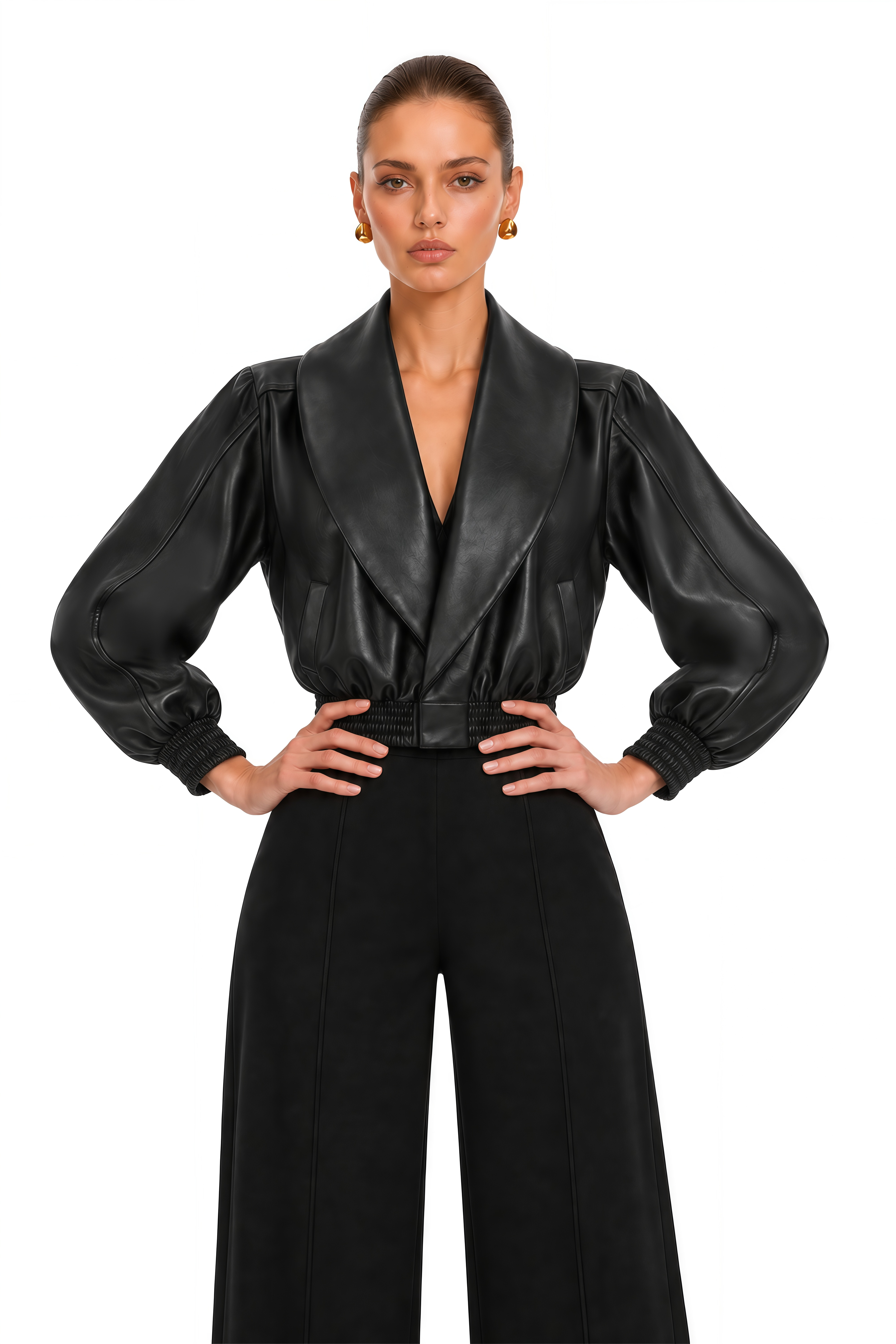 Vittoria Black Leather Effect Shawl Collar Jacket