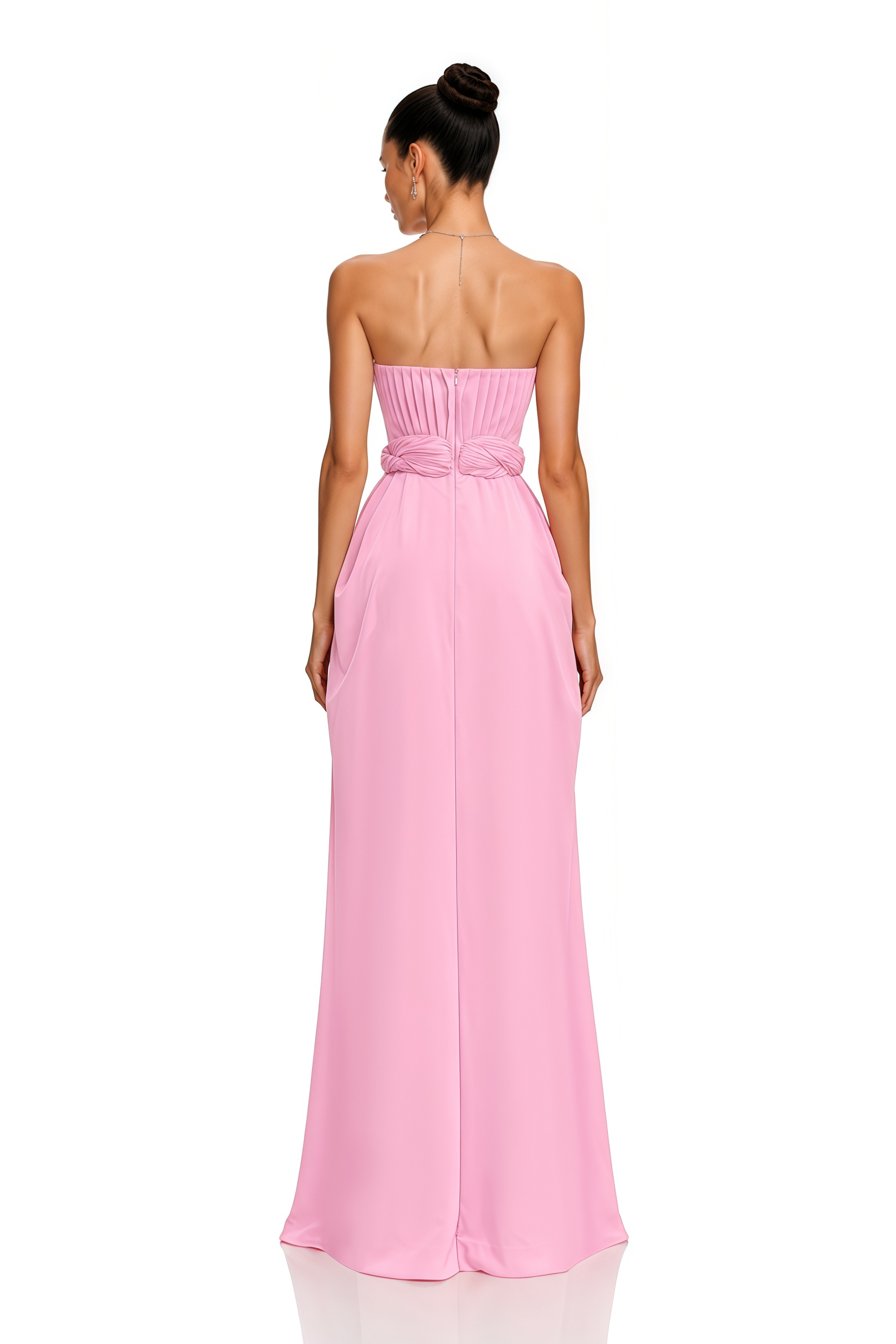 Vivienne Pink Strapless Pleated Chiffon Maxi Dress with Scarf