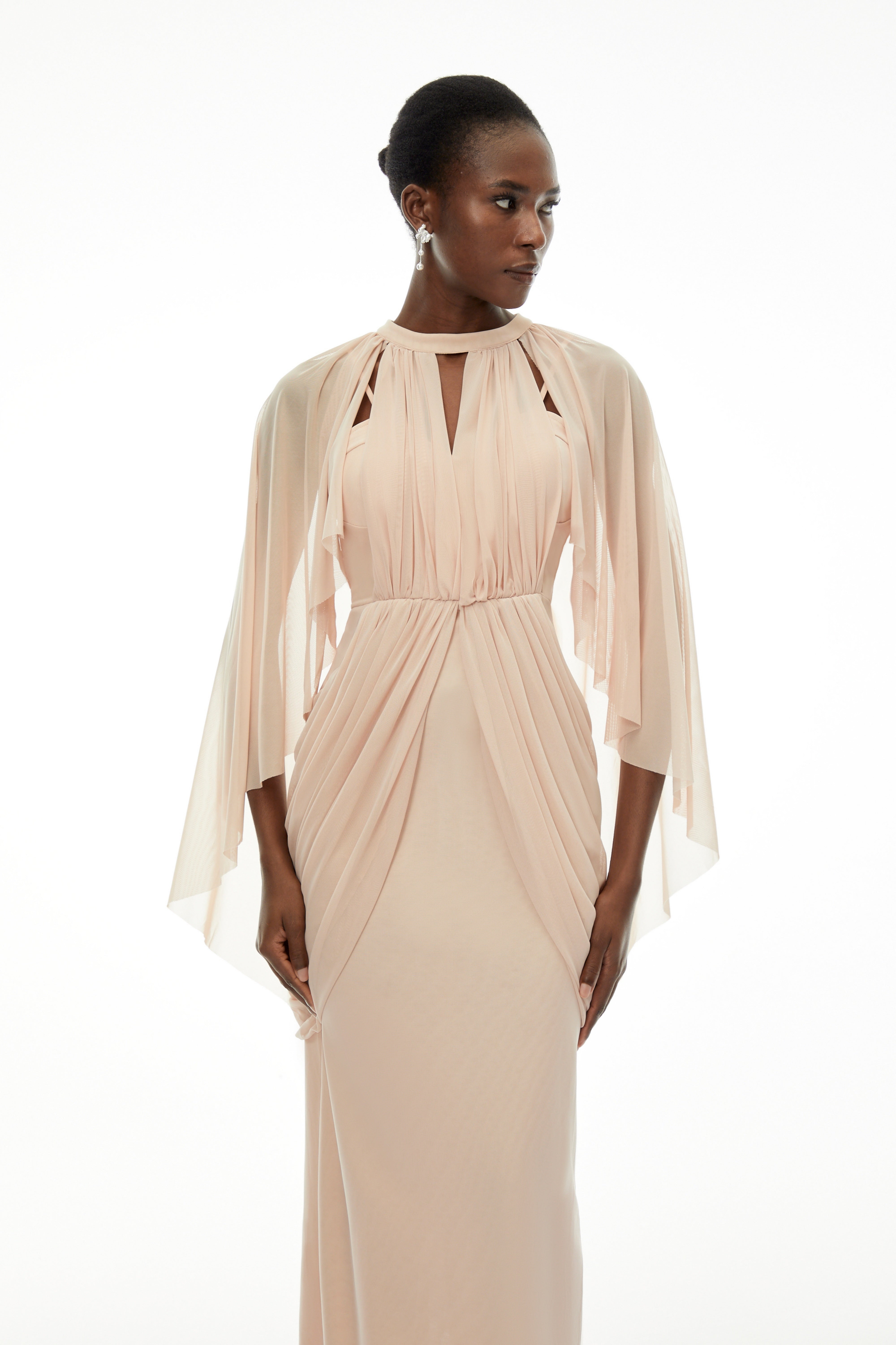 Vivienne  Ruched Maxi Dress with Cape Sleeves (Final Sale-US Only)