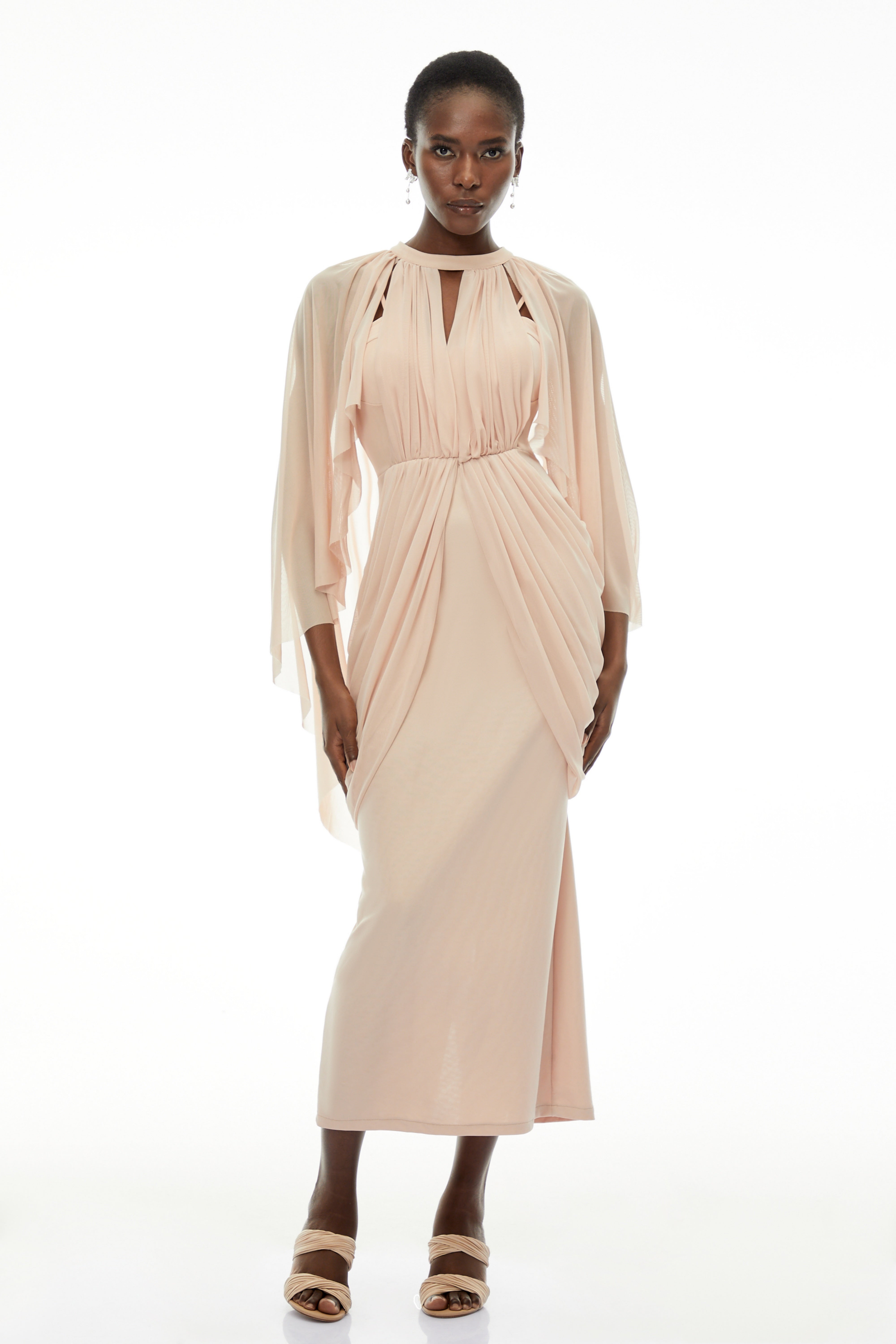 Vivienne  Ruched Maxi Dress with Cape Sleeves (Final Sale-US Only)