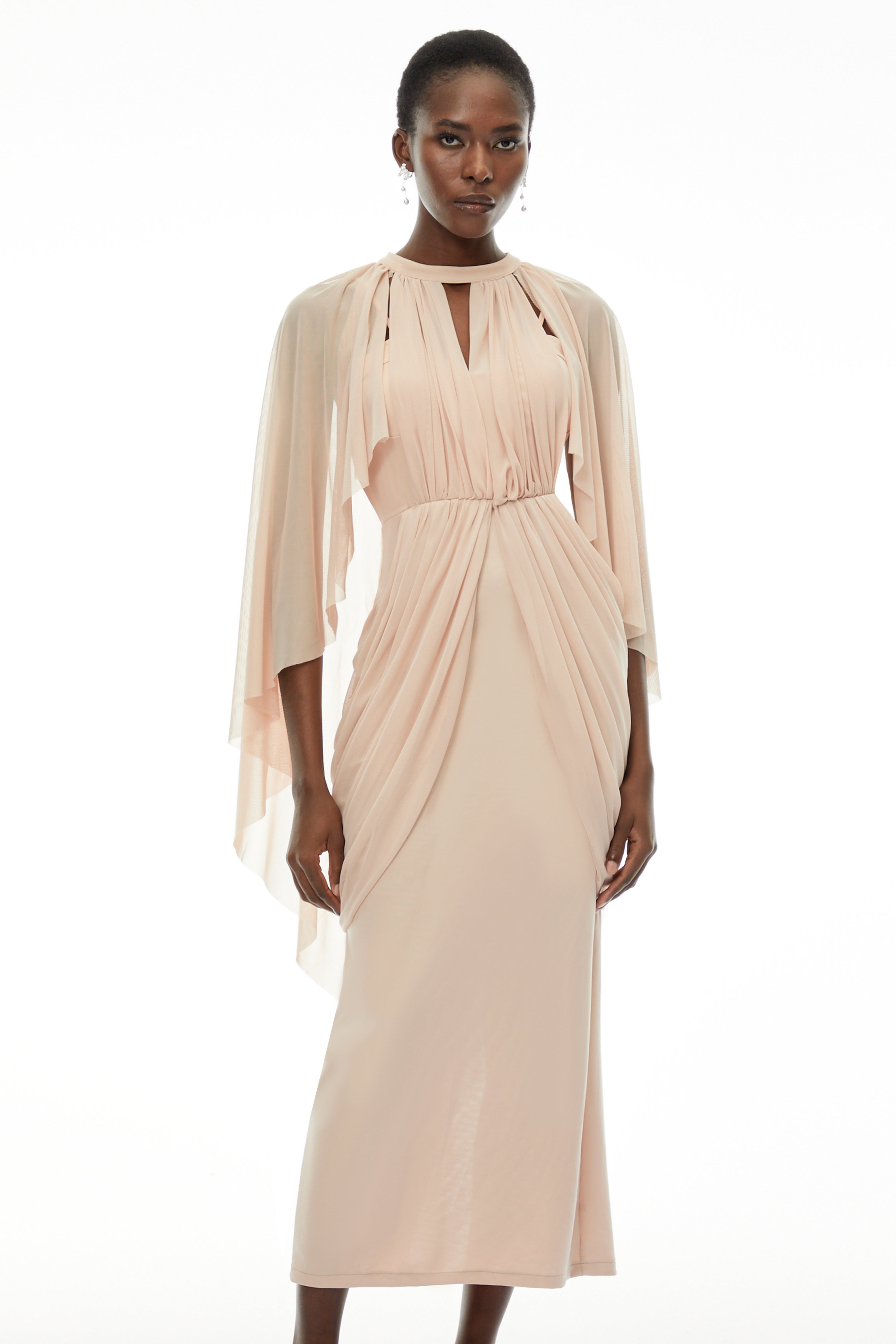 Vivienne  Ruched Maxi Dress with Cape Sleeves (Final Sale-US Only)