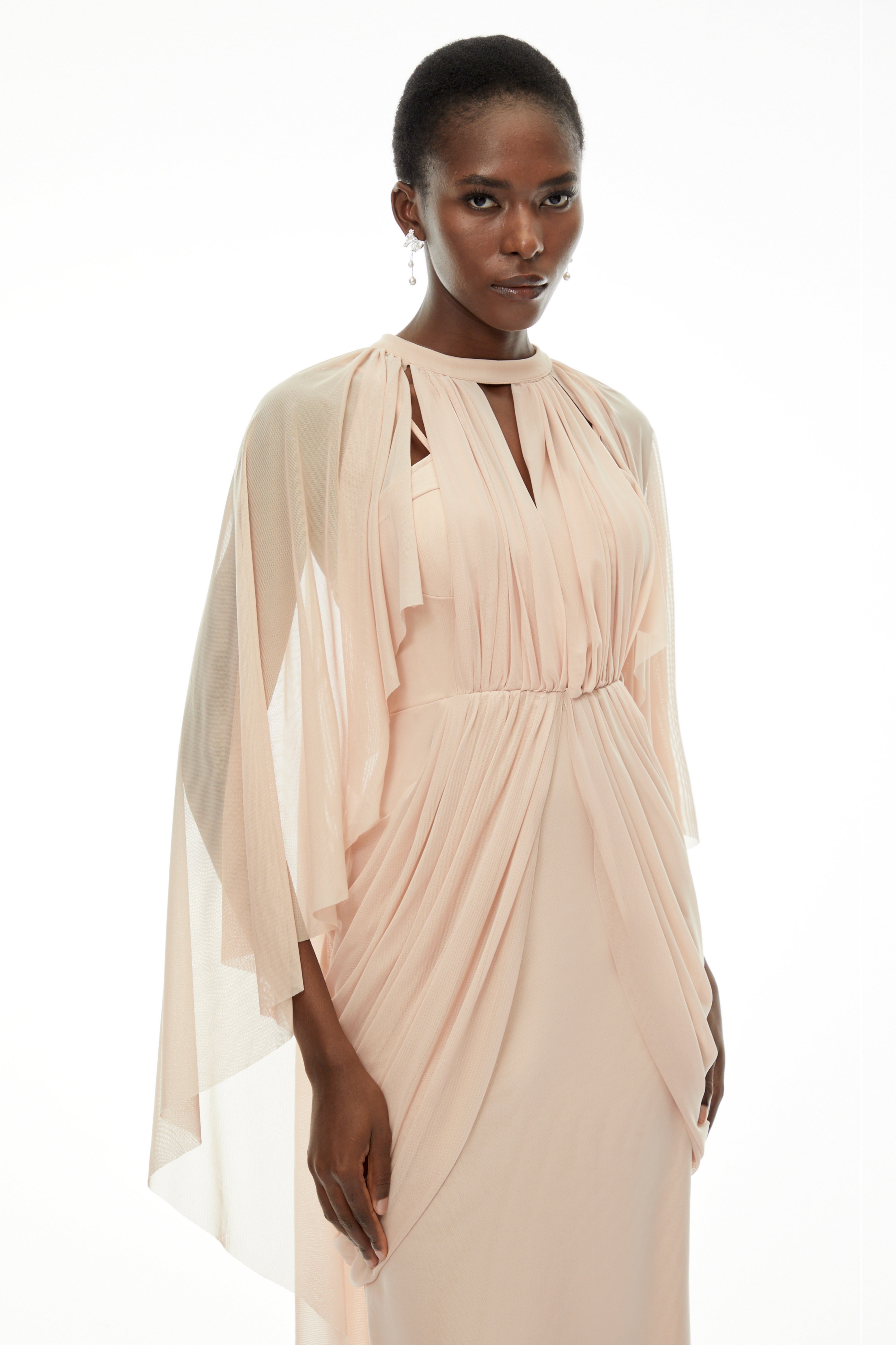 Vivienne  Ruched Maxi Dress with Cape Sleeves (Final Sale-US Only)