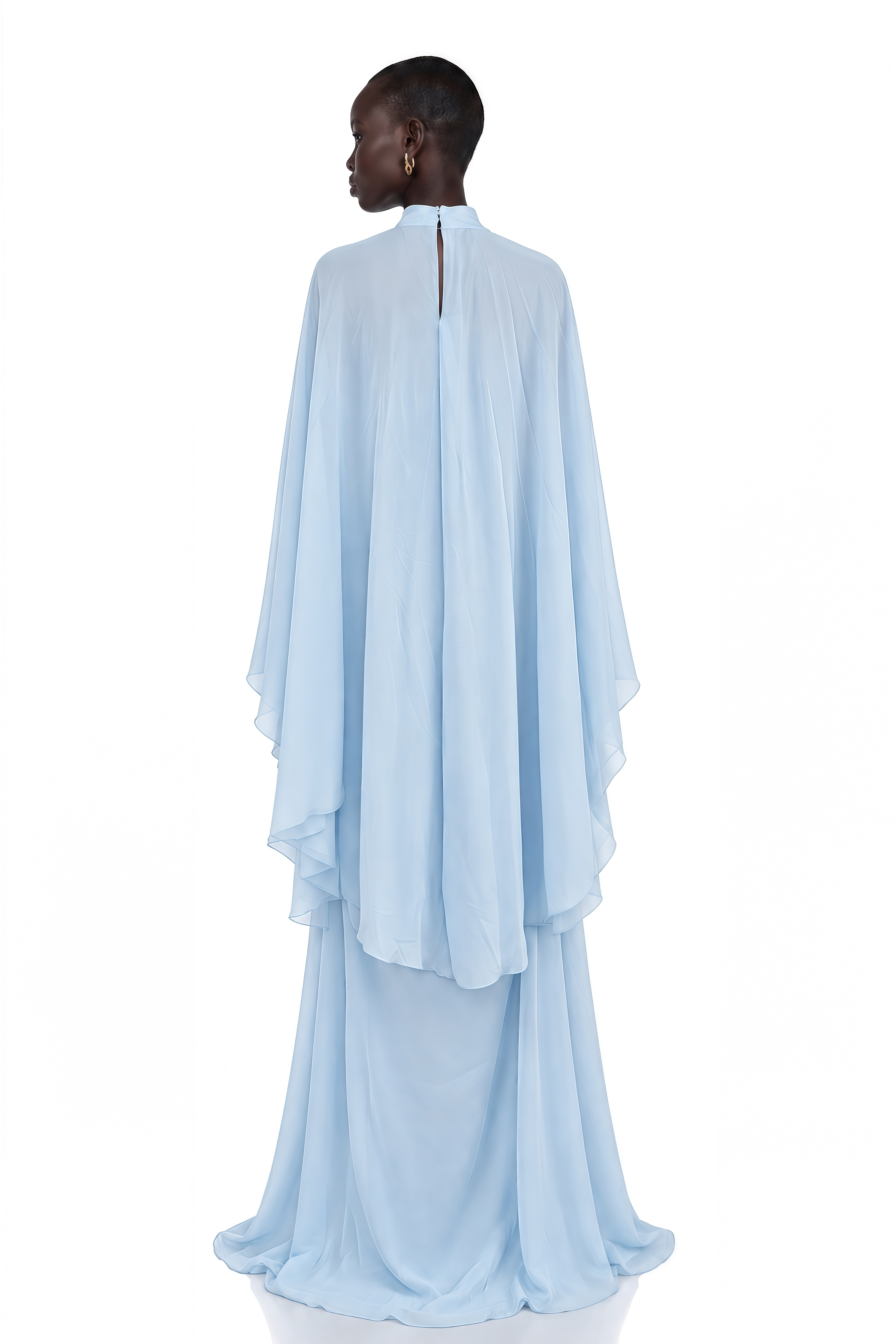 Wasifa Blue Cape & Strapless Draped Maxi Dress Set