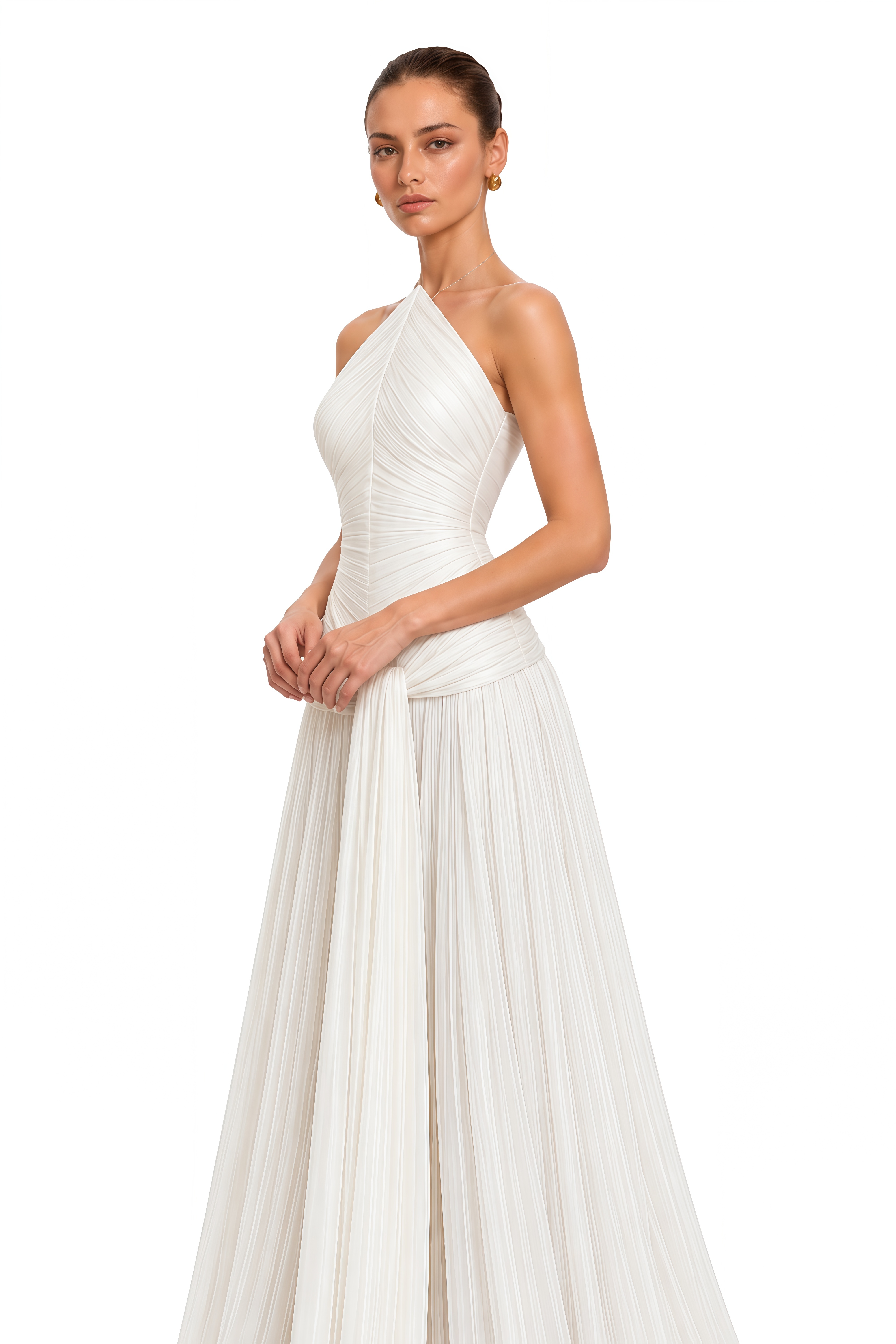 Waziha White Sculpted Corset Pleated Maxi Dress