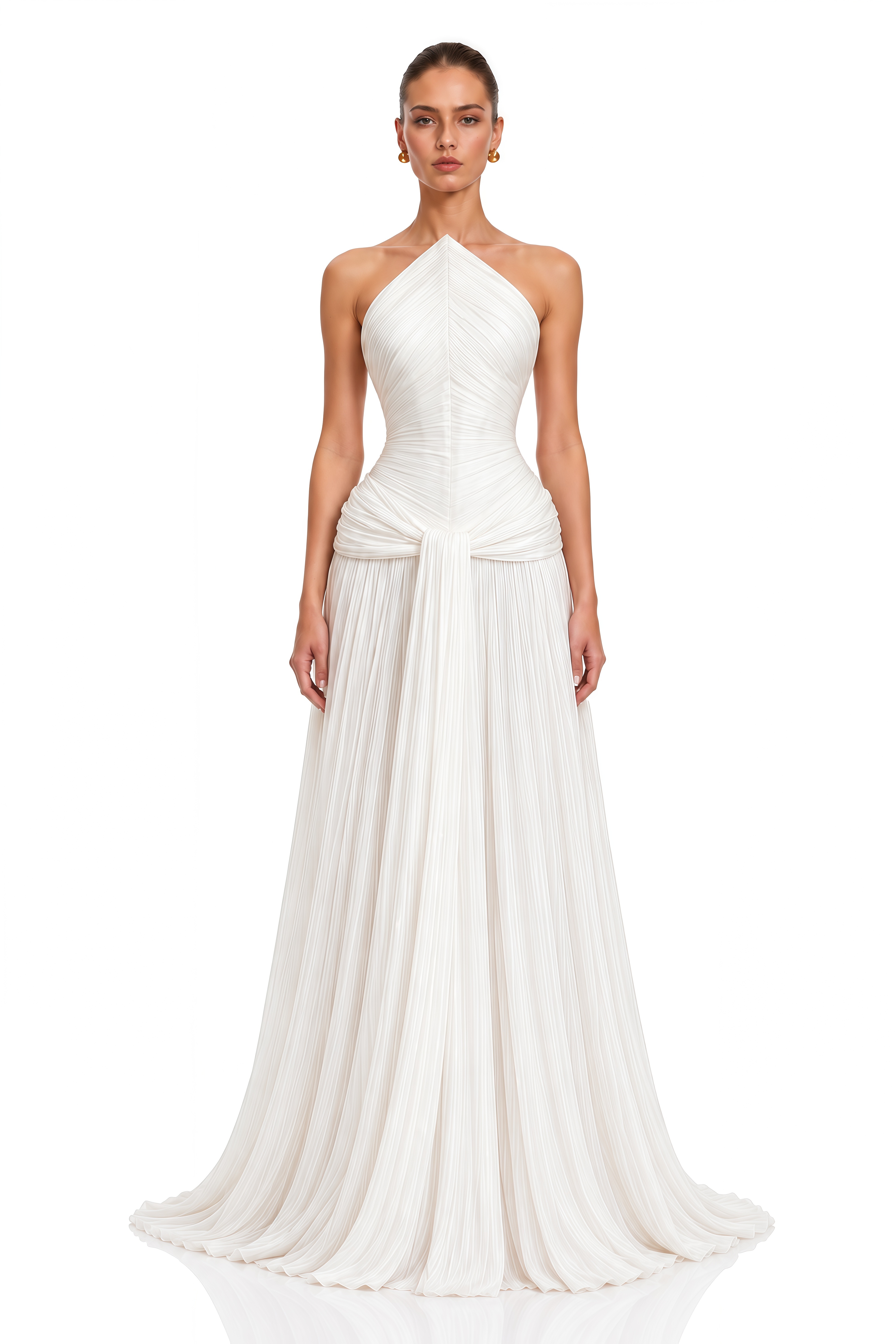 Waziha White Sculpted Corset Pleated Maxi Dress
