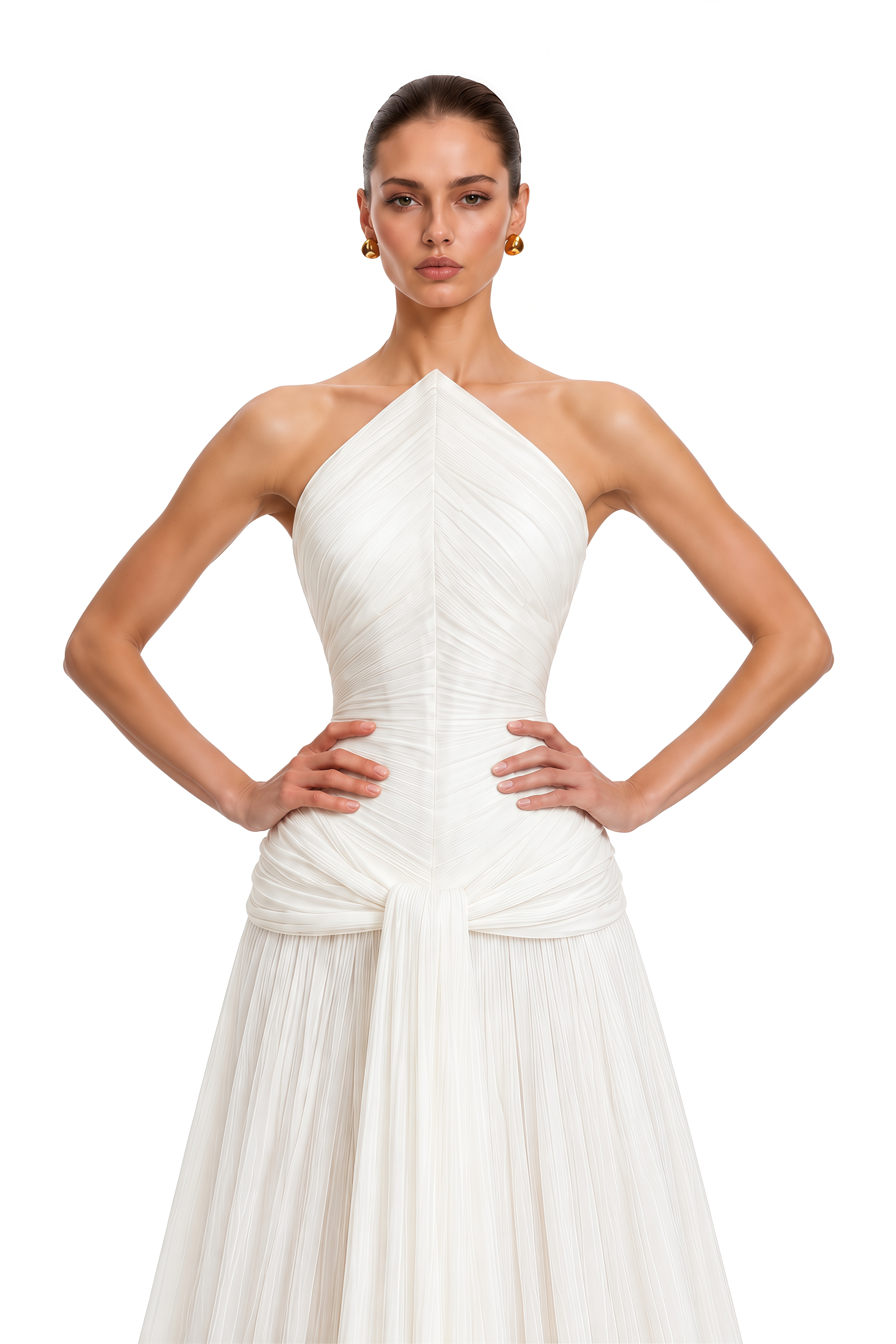 Waziha White Sculpted Corset Pleated Maxi Dress