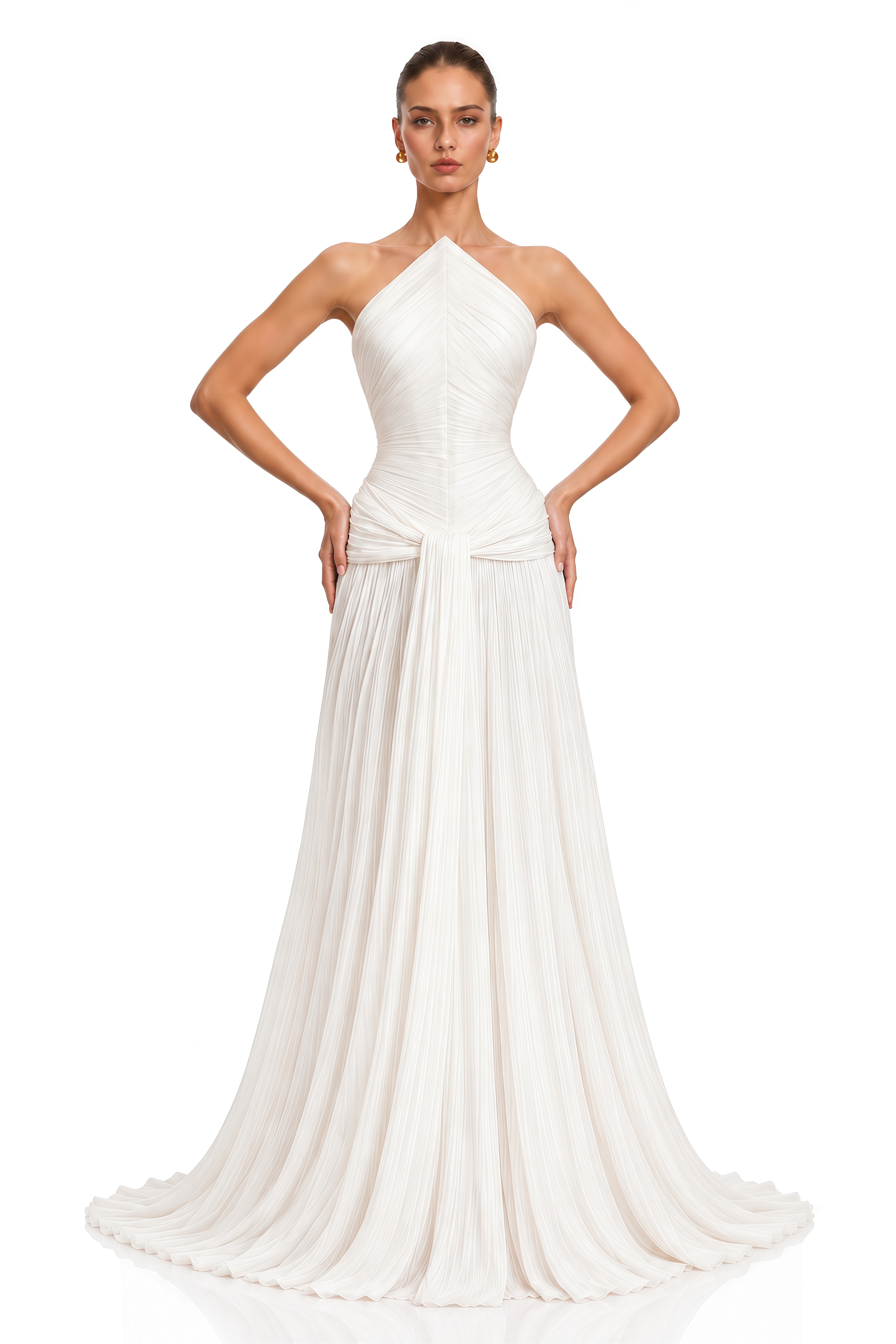 Waziha White Sculpted Corset Pleated Maxi Dress
