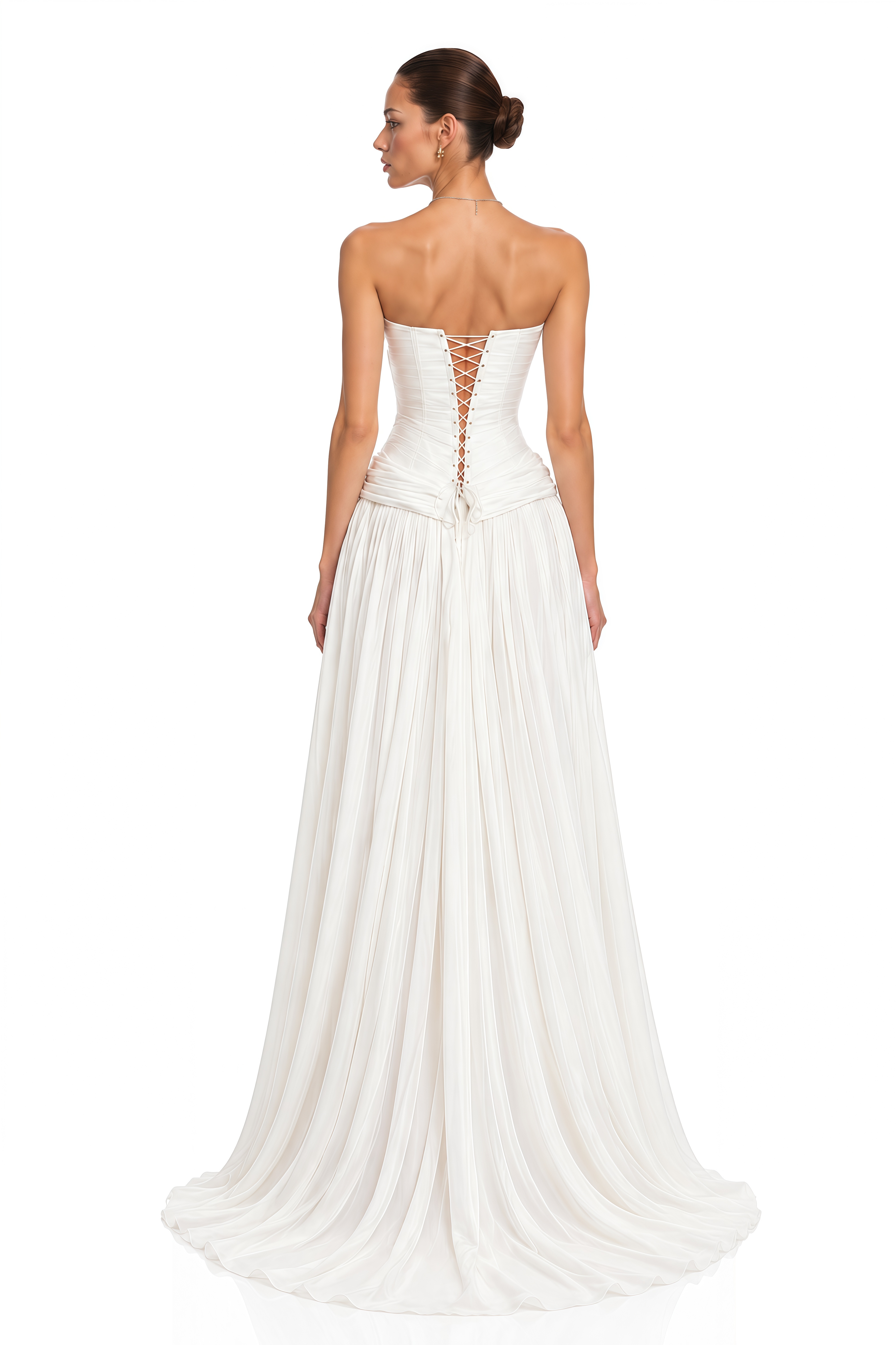 Waziha White Sculpted Corset Pleated Maxi Dress