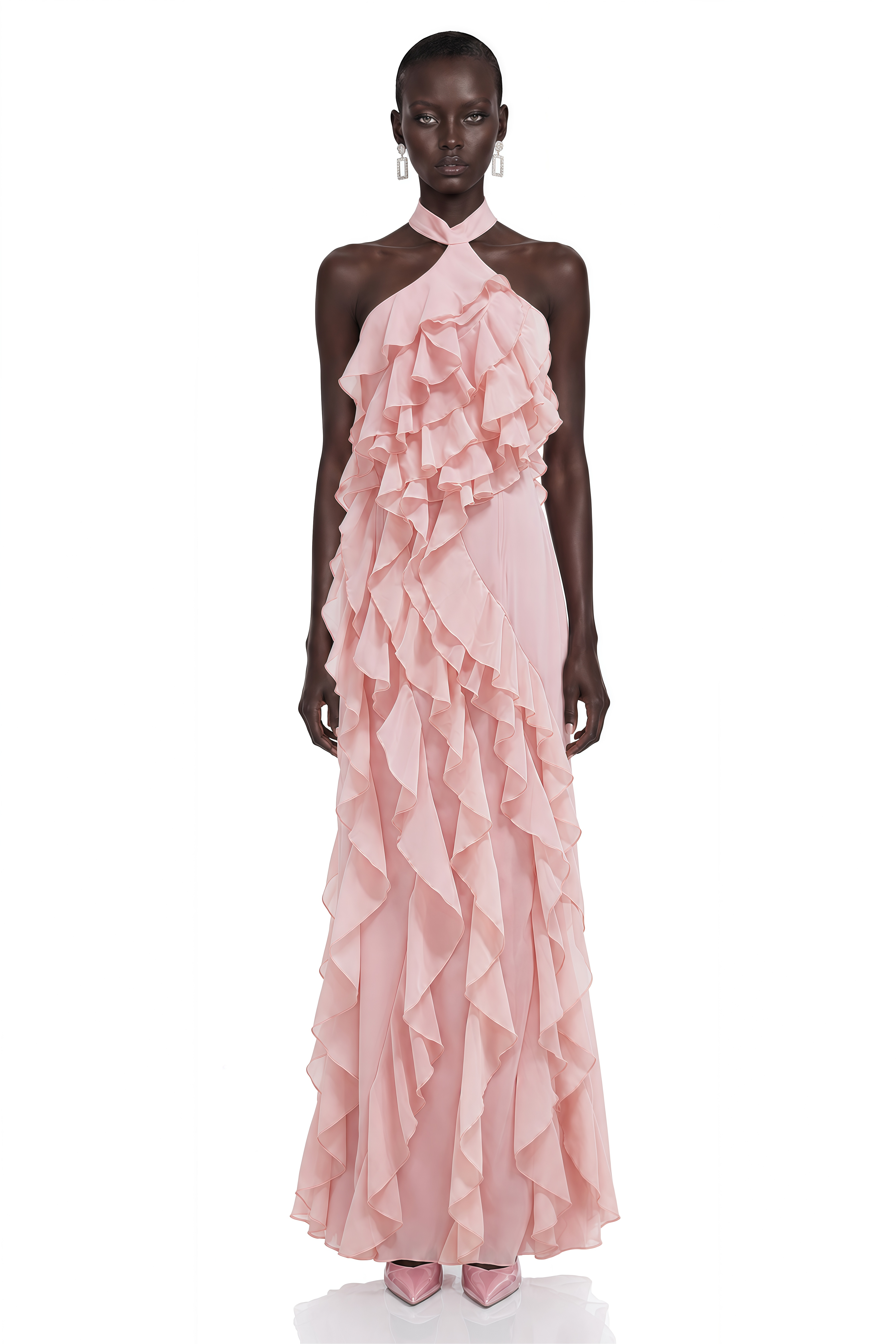 Winifred Pink Ruffle Halterneck Maxi Dress