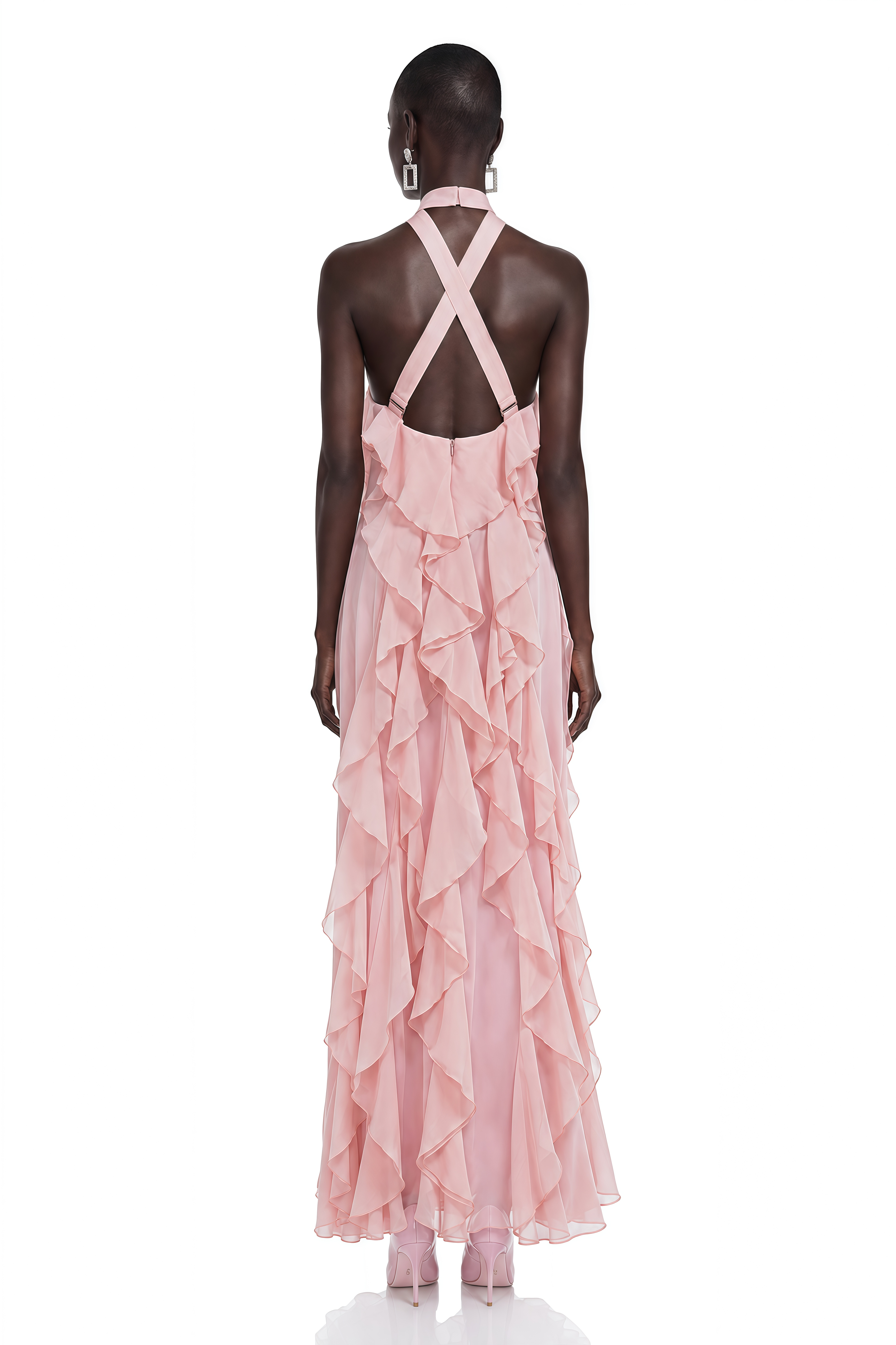 Winifred Pink Ruffle Halterneck Maxi Dress