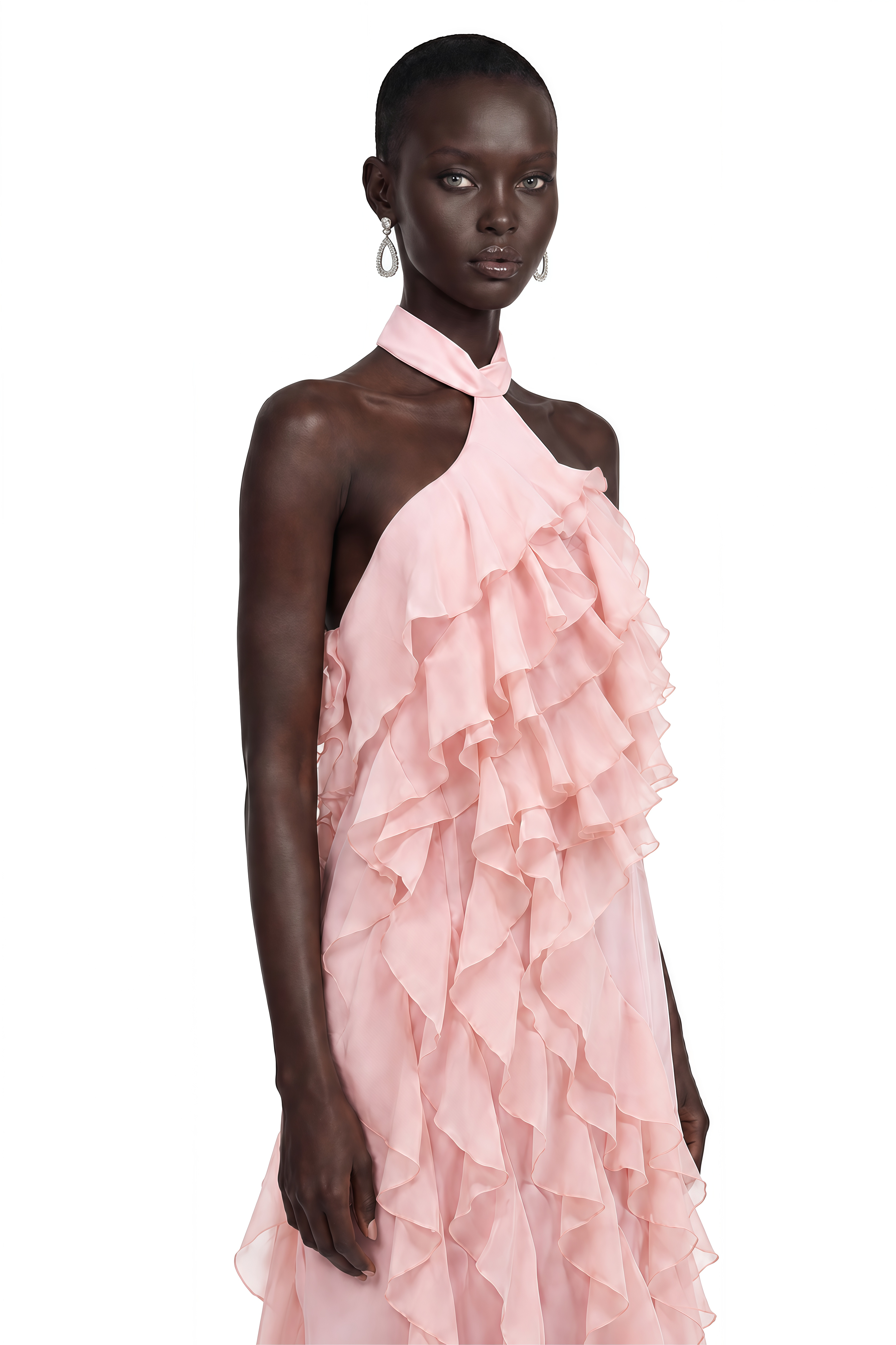 Winifred Pink Ruffle Halterneck Maxi Dress