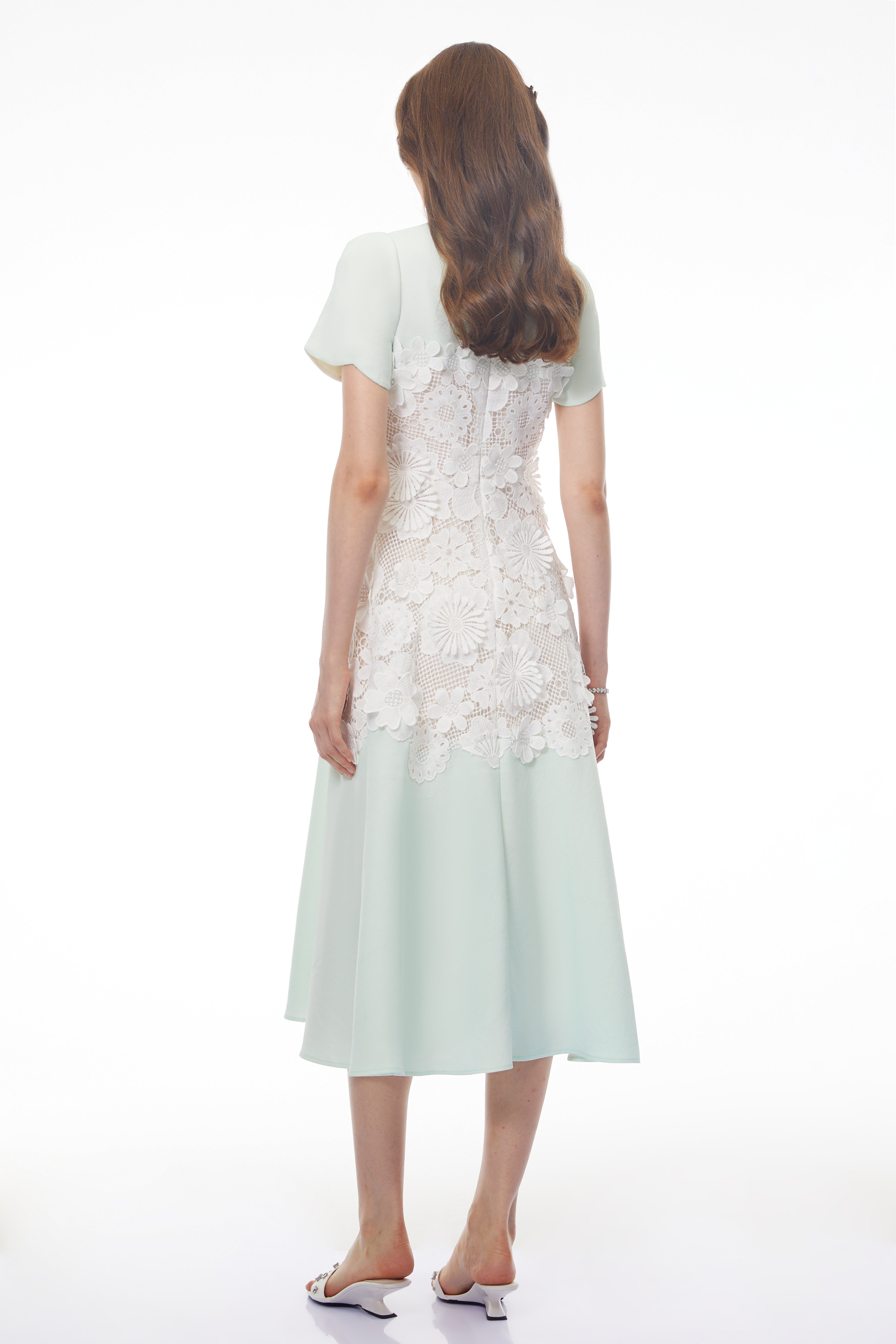 Winifred Mint Green V-Neck Midi Dress with Puff Sleeves