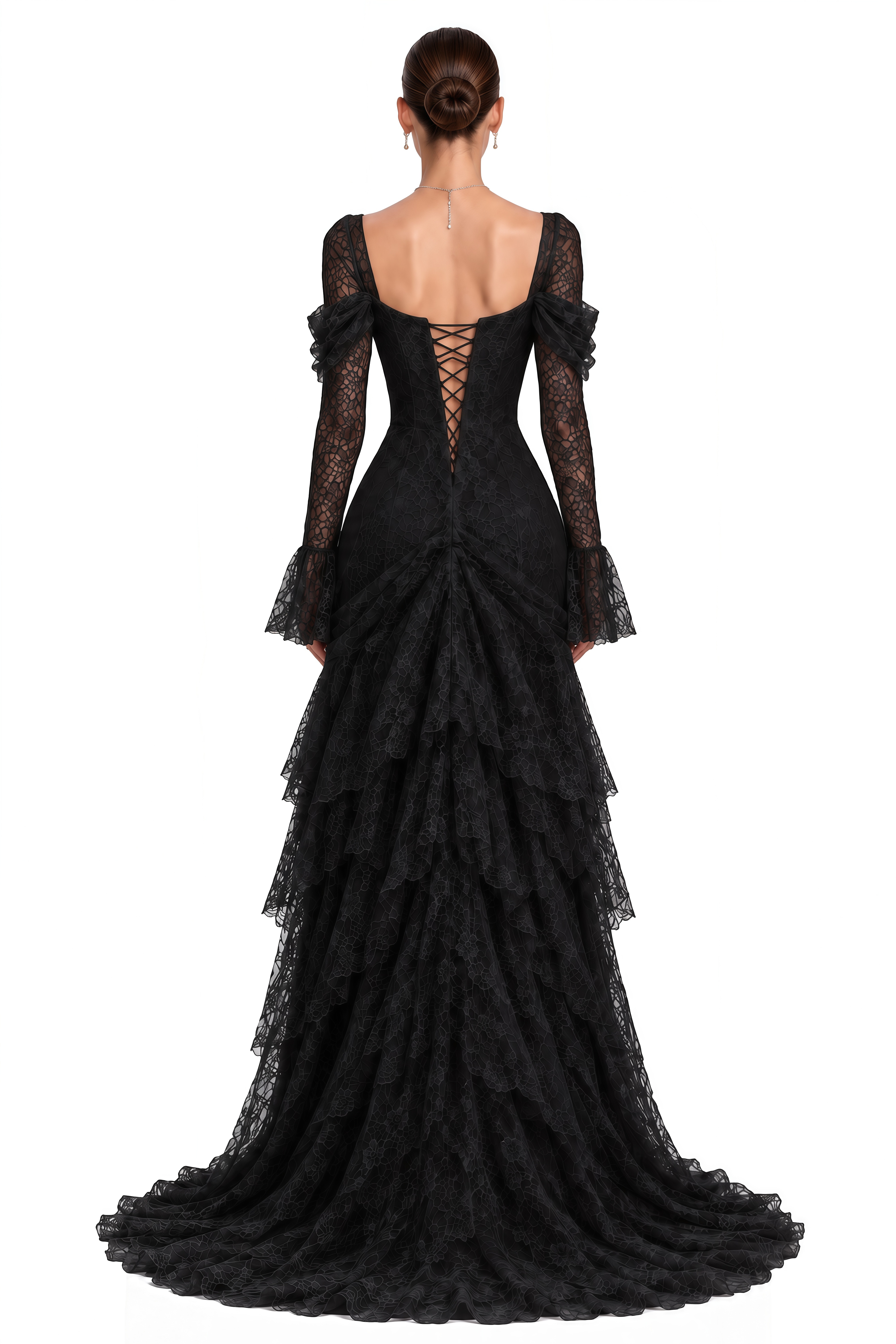 Wrenlee Black Lace Draped Maxi Dress