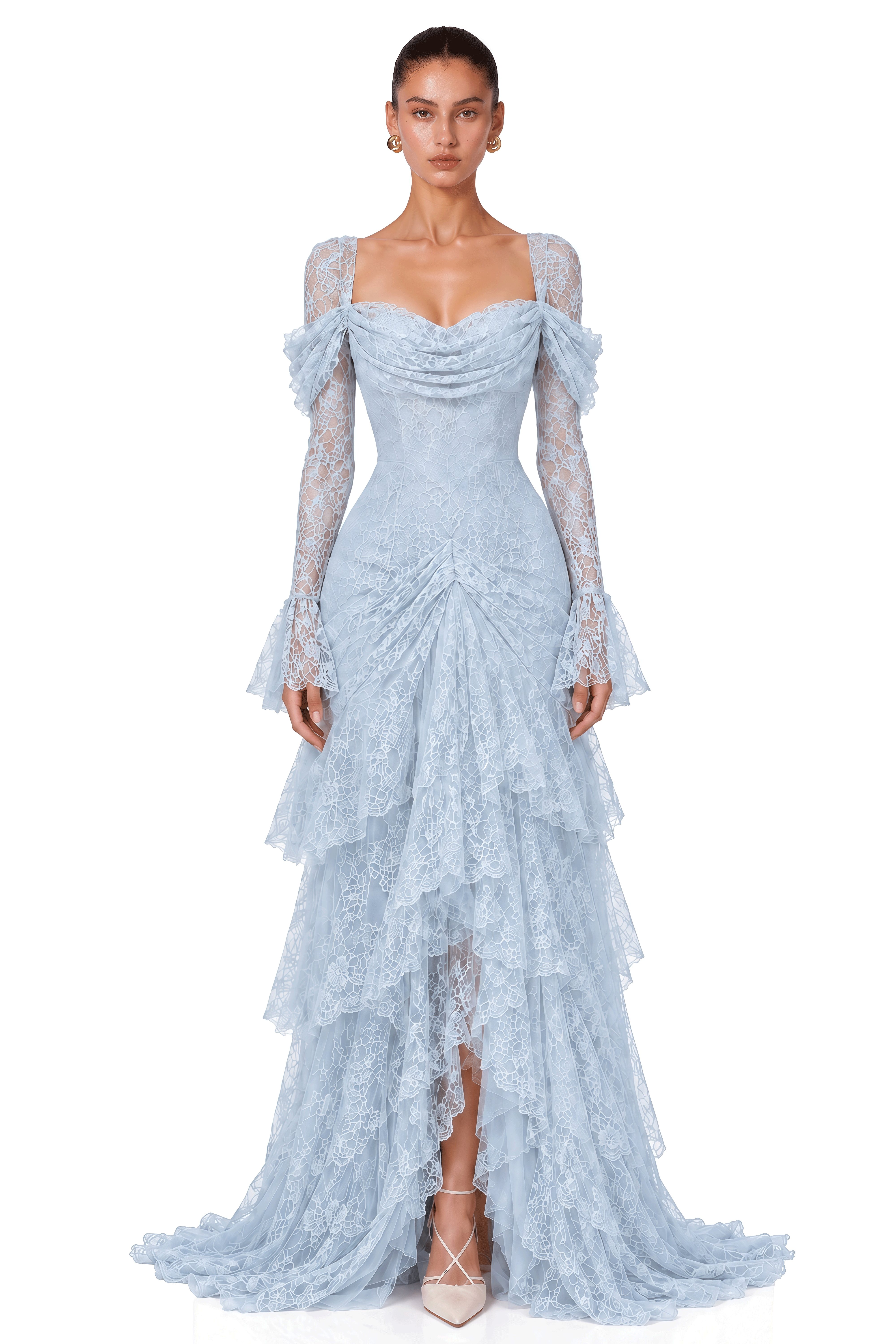 Wrenlee Blue Lace Draped Maxi Dress