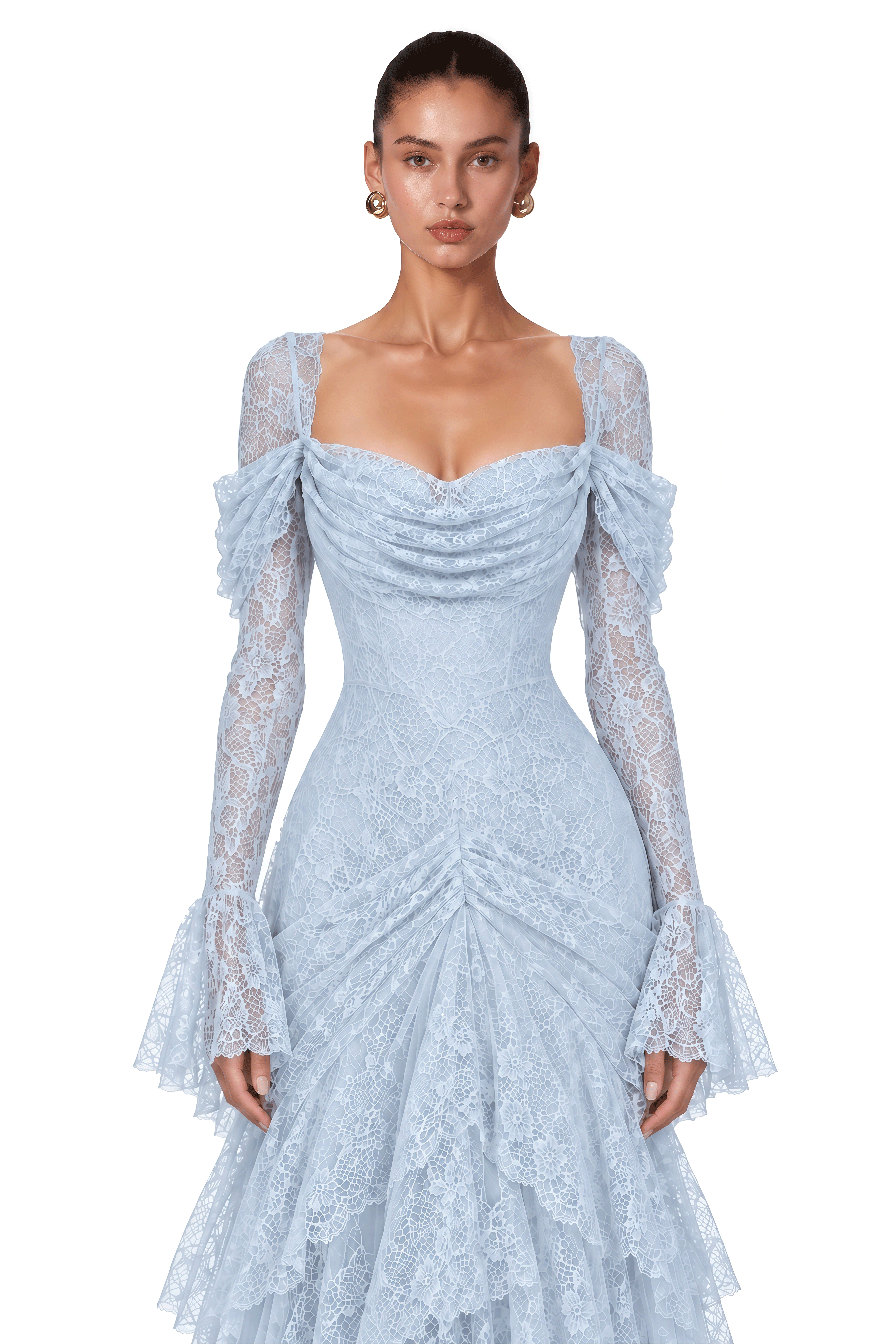 Wrenlee Blue Lace Draped Maxi Dress
