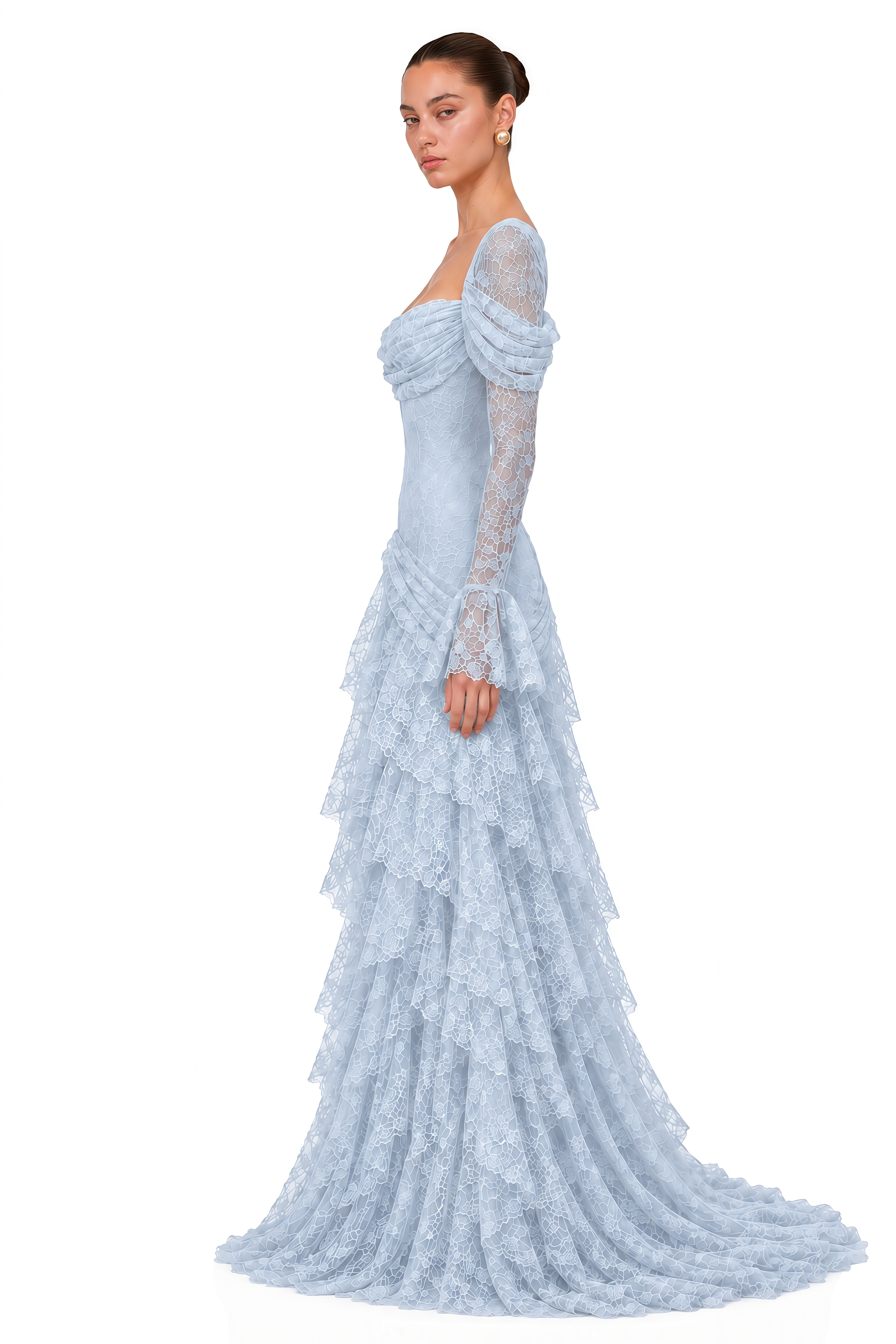 Wrenlee Blue Lace Draped Maxi Dress