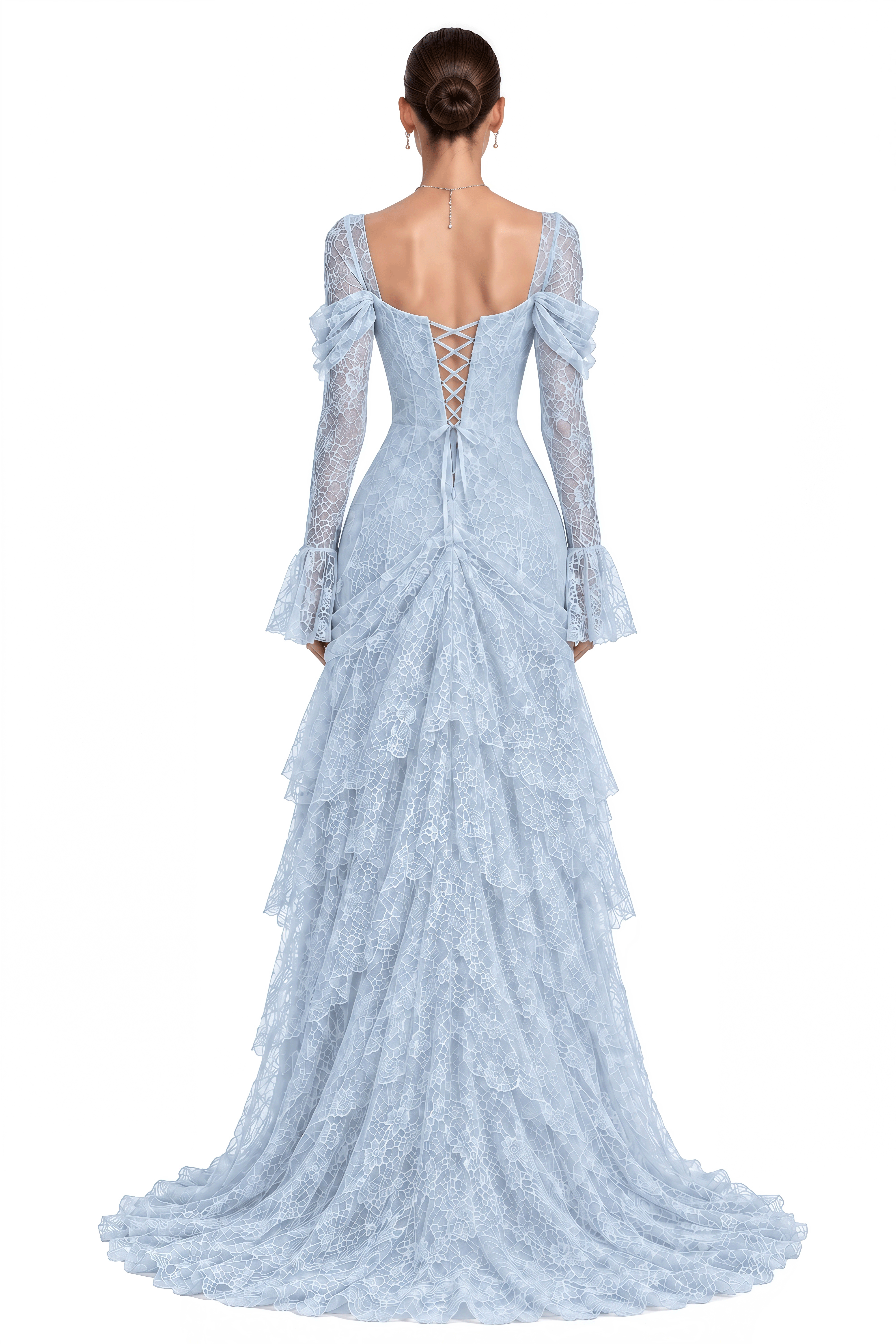 Wrenlee Blue Lace Draped Maxi Dress