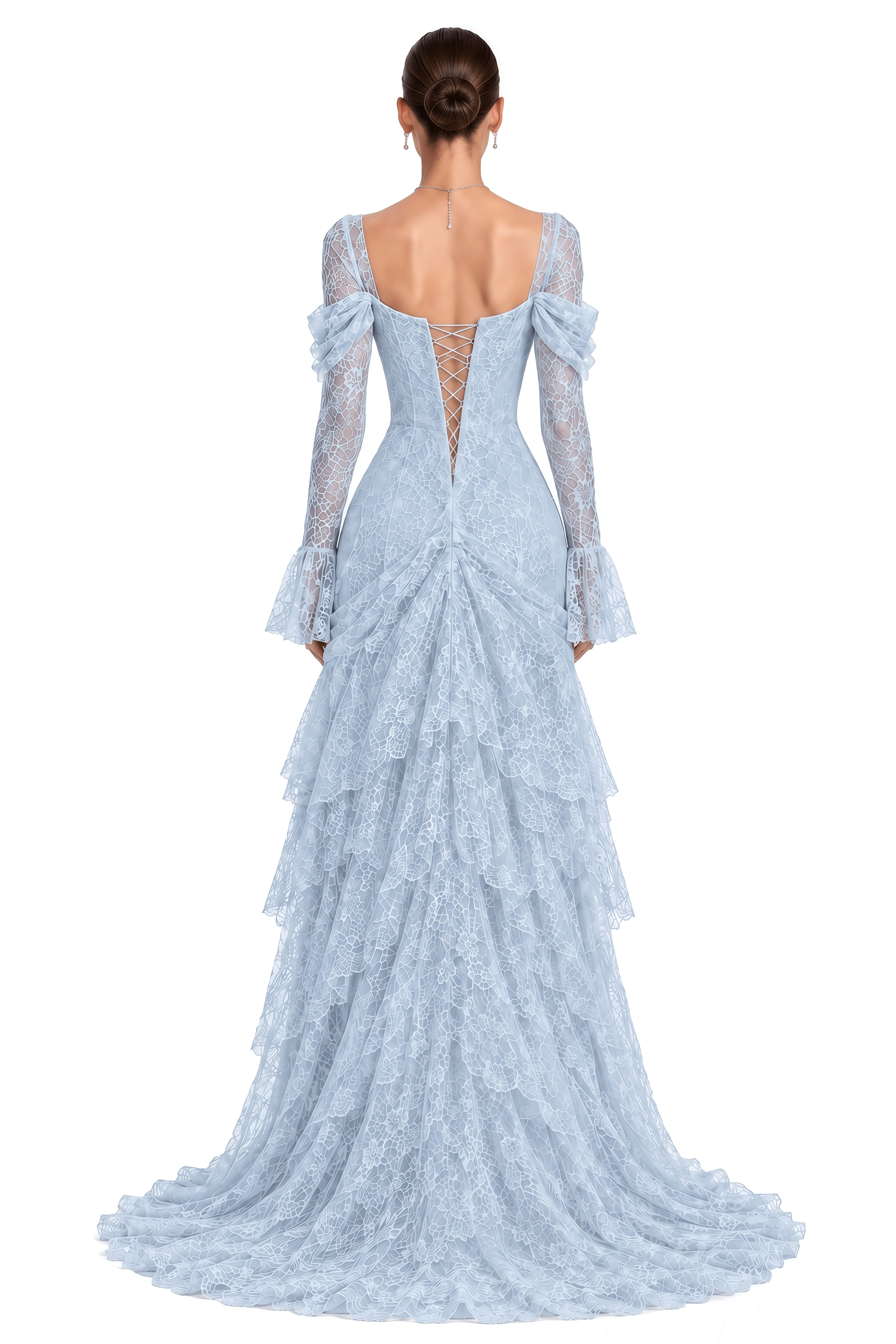 Wrenlee Blue Lace Draped Maxi Dress