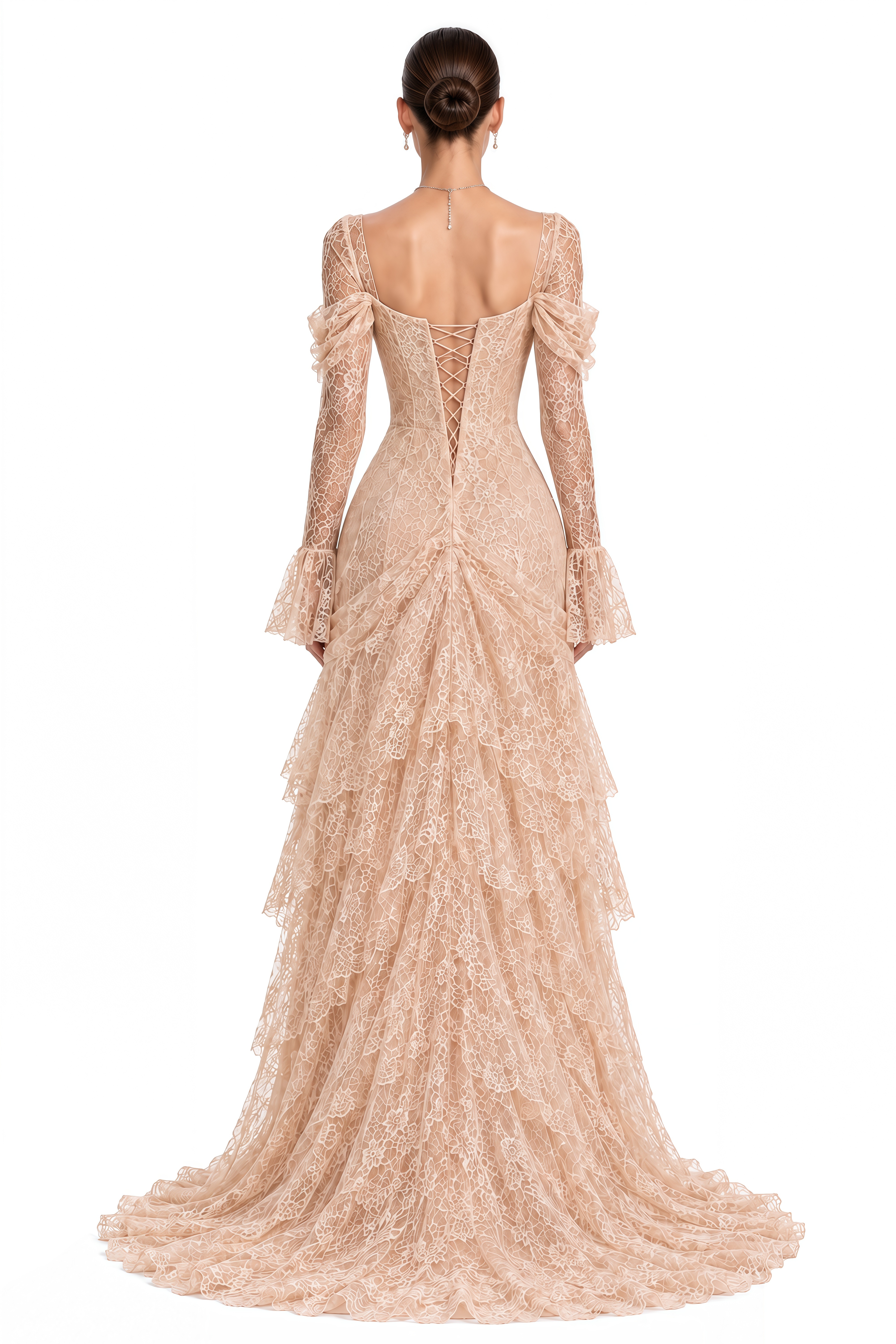 Wrenlee Neutral Lace Draped Maxi Dress