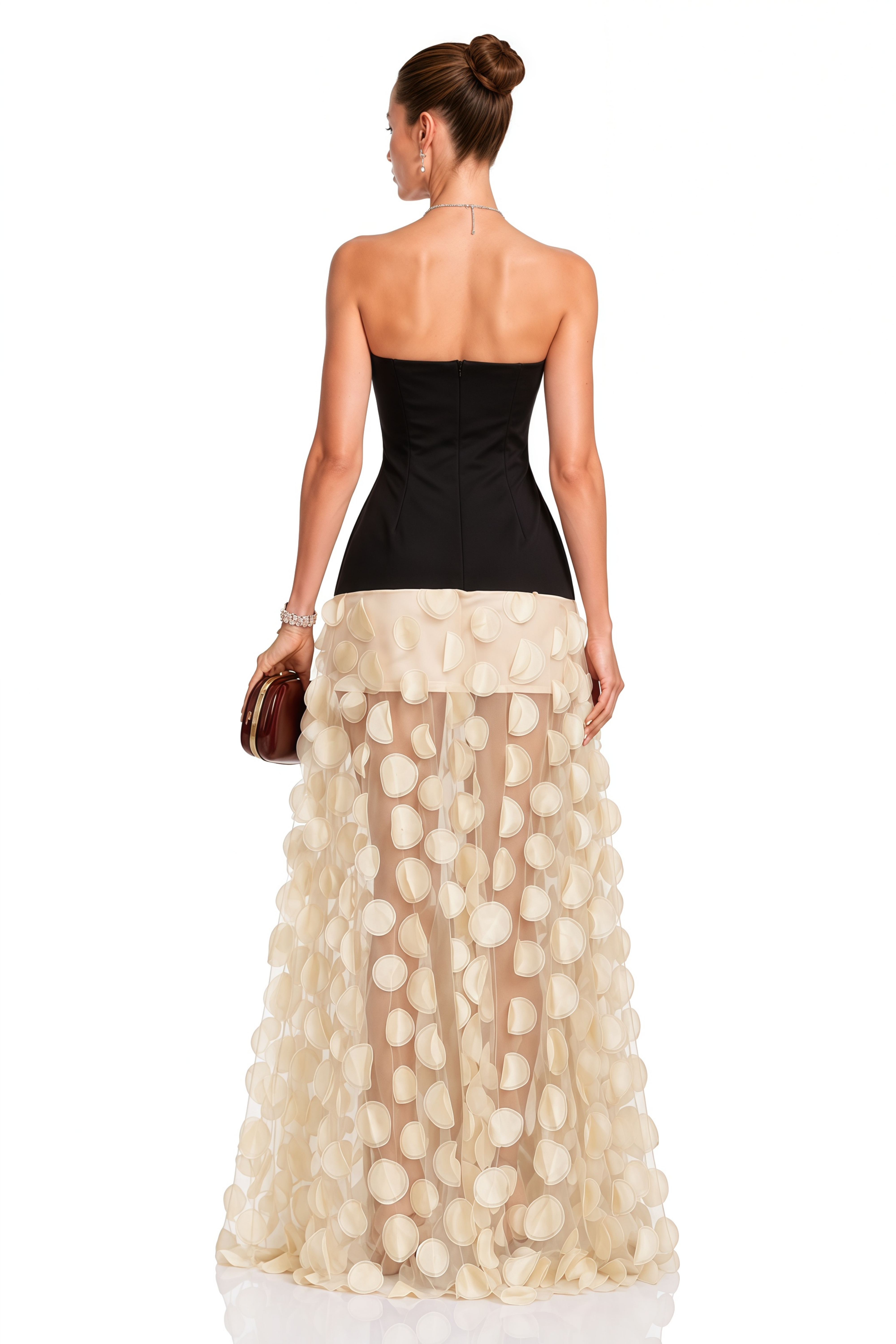 Xénia Contrast-Color 3D-Polka-Dot Maxi Dress