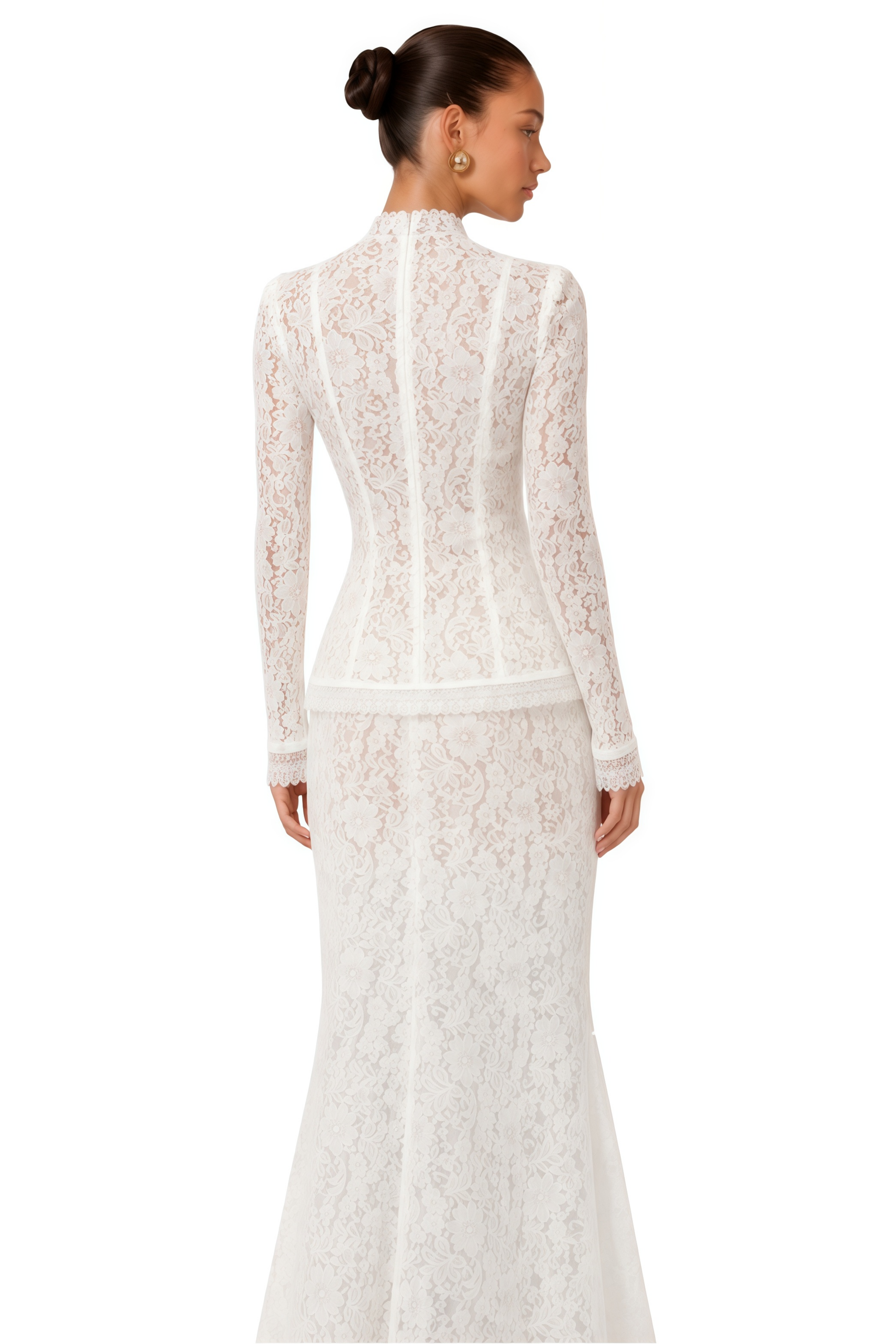 Xquic White Floral Lace Crochet Blouse & Skirt Set