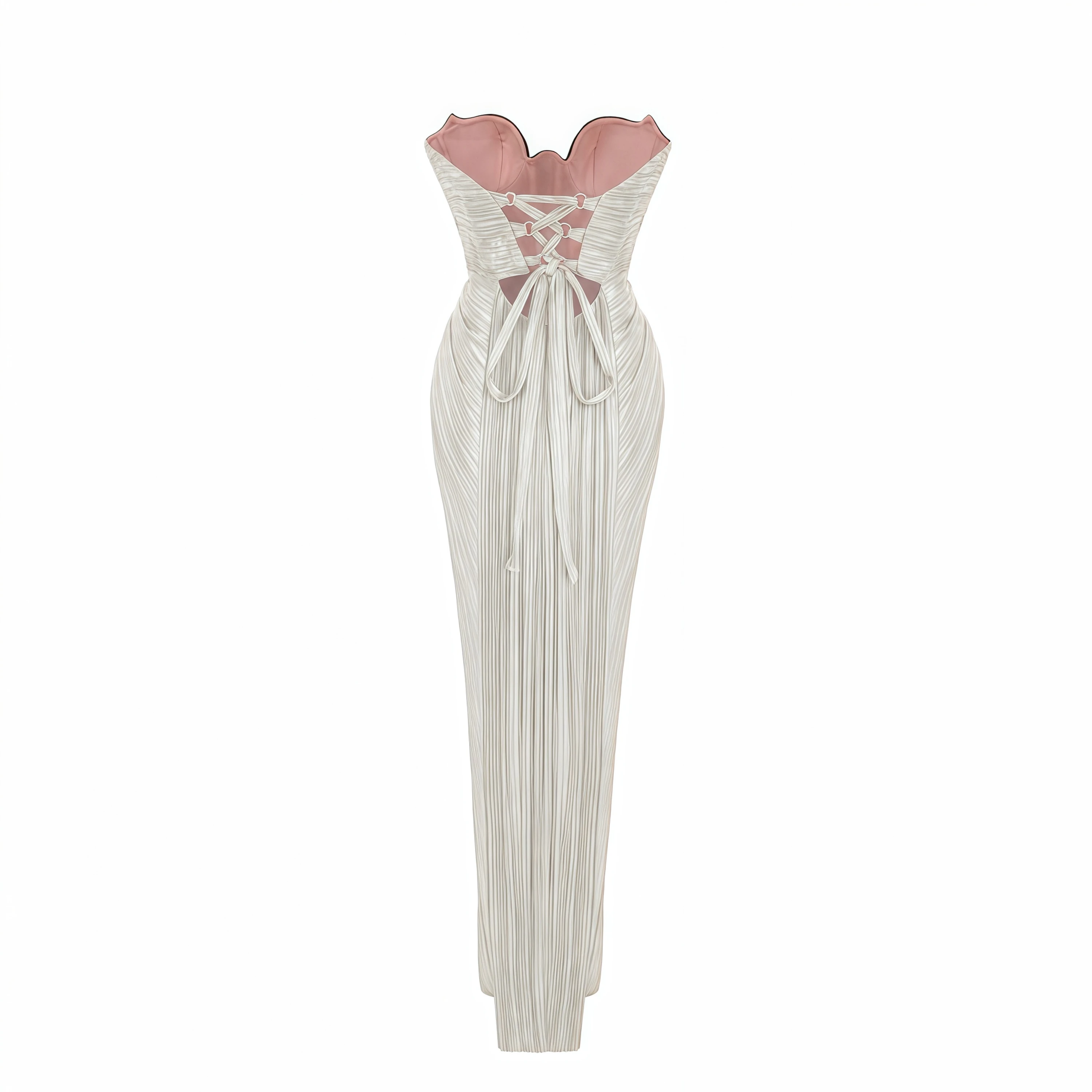 Xrystyna Silver Metallic Ruched Maxi Dress